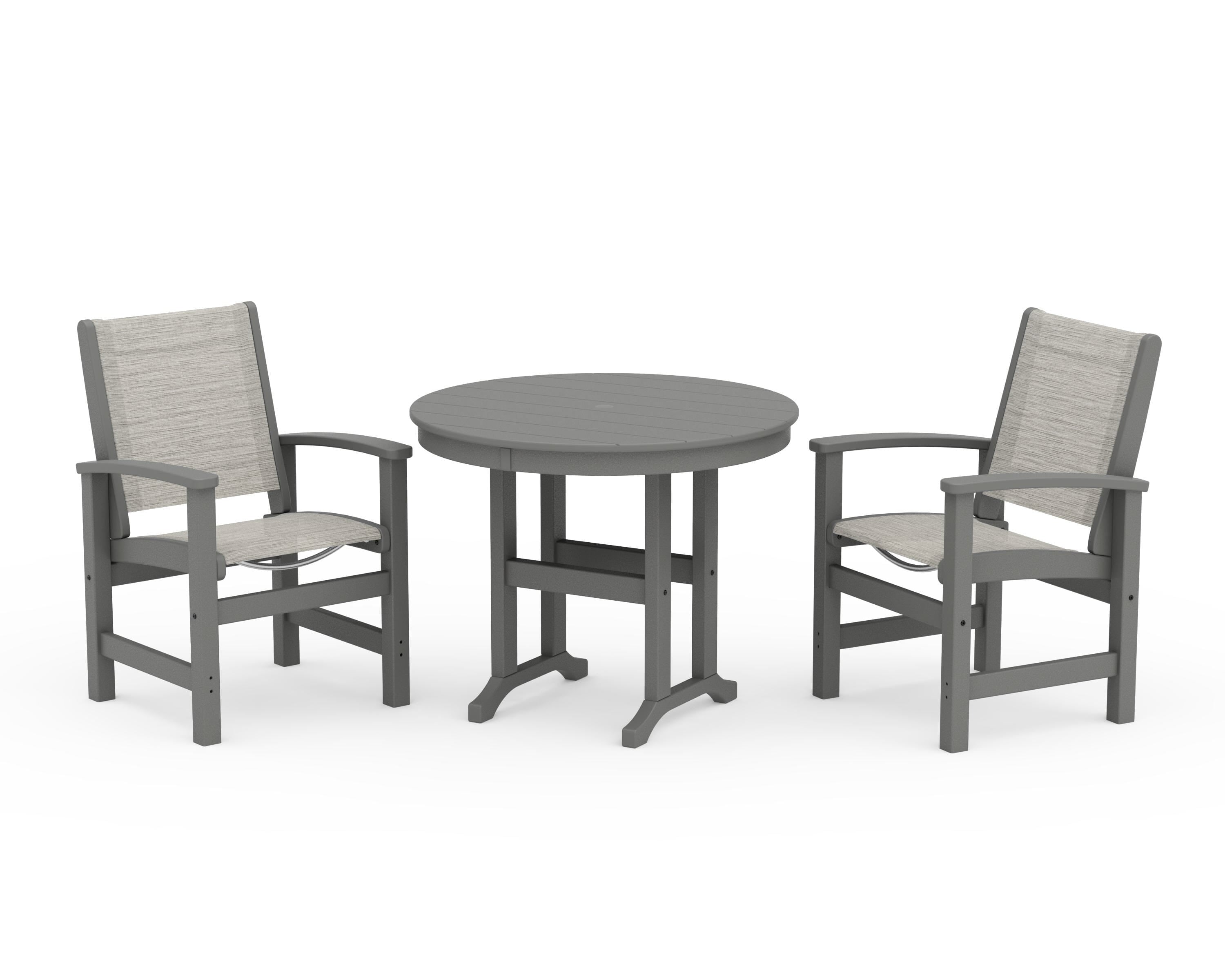POLYWOOD Coastal 3-Piece Round Dining Set in Slate Grey / Birch Sling