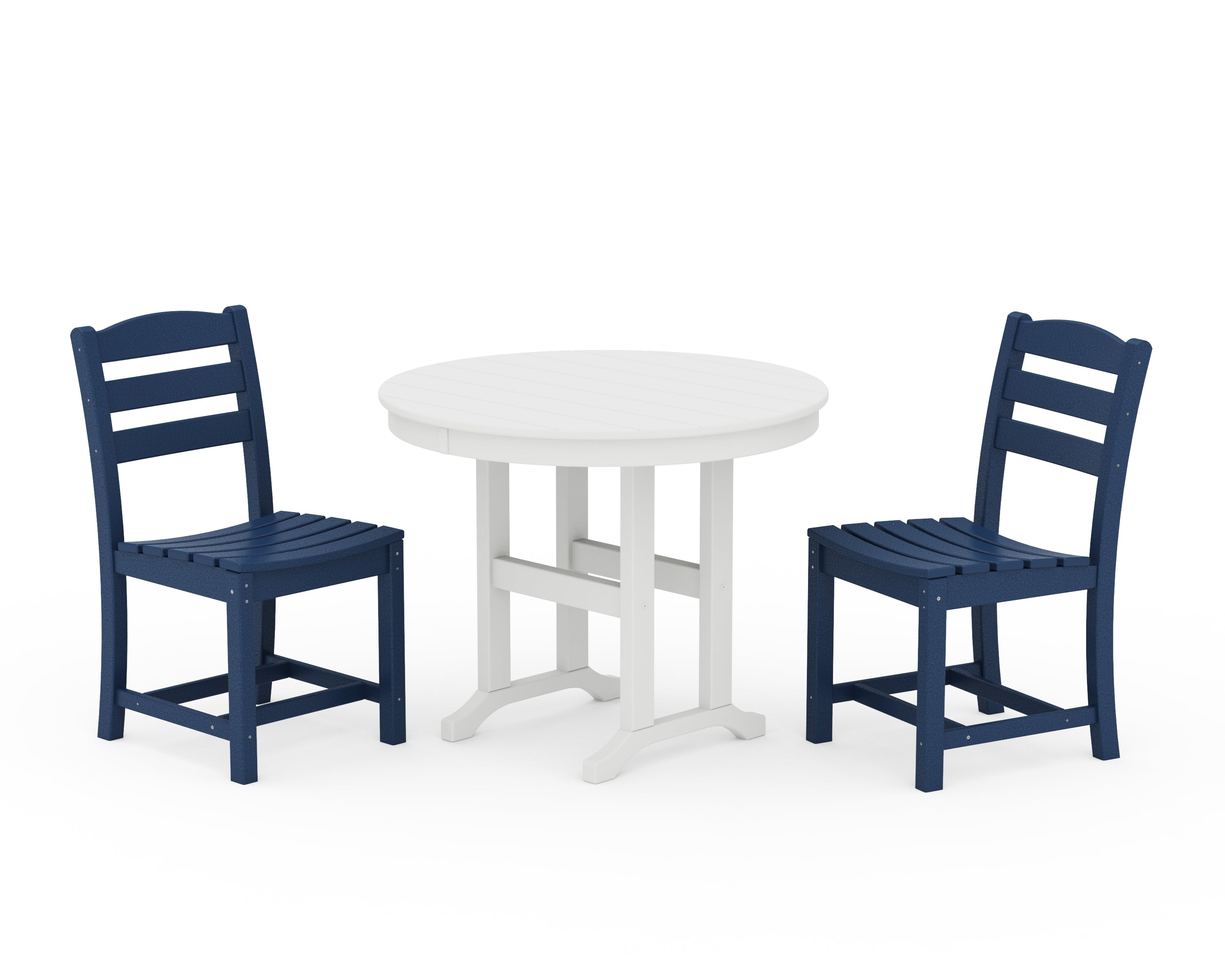 POLYWOOD La Casa Café Side Chair 3-Piece Round Dining Set in Navy / White