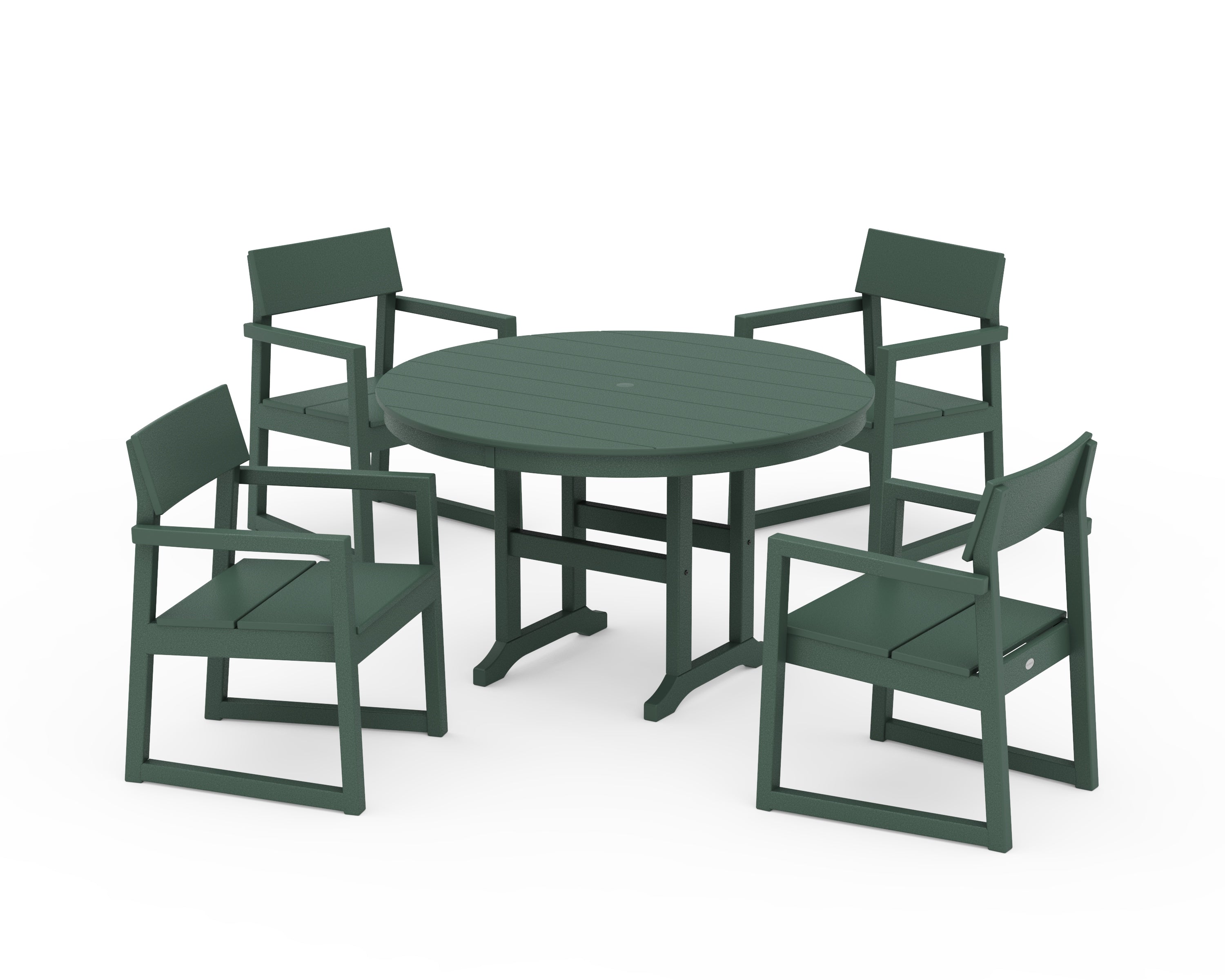 POLYWOOD EDGE 5-Piece Round Farmhouse Dining Set in Green