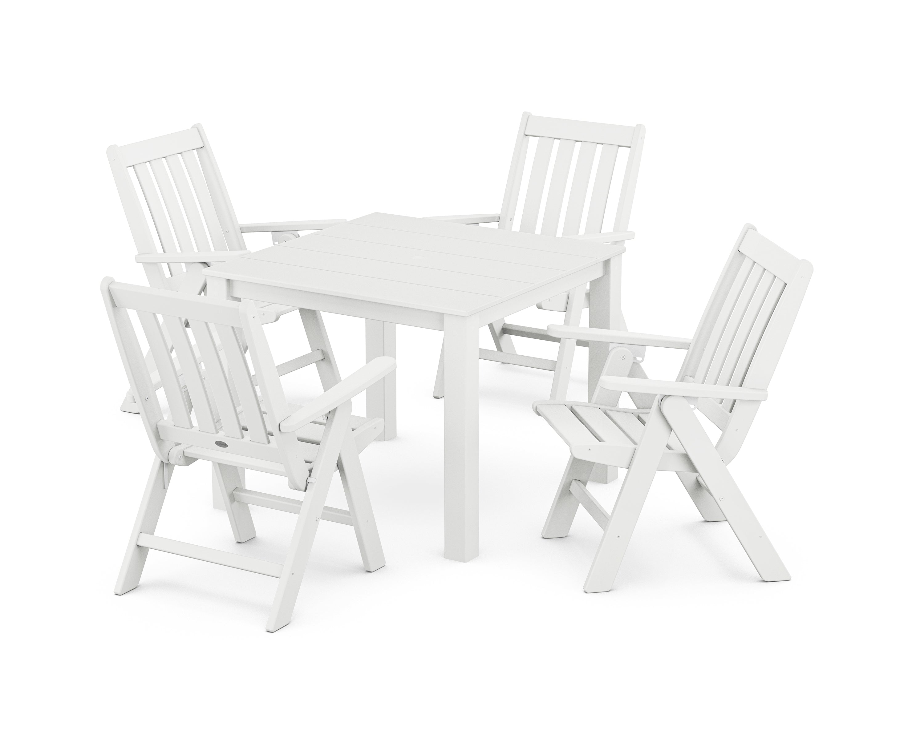 POLYWOOD® Vineyard Folding Chair 5-Piece Parsons Dining Set in White