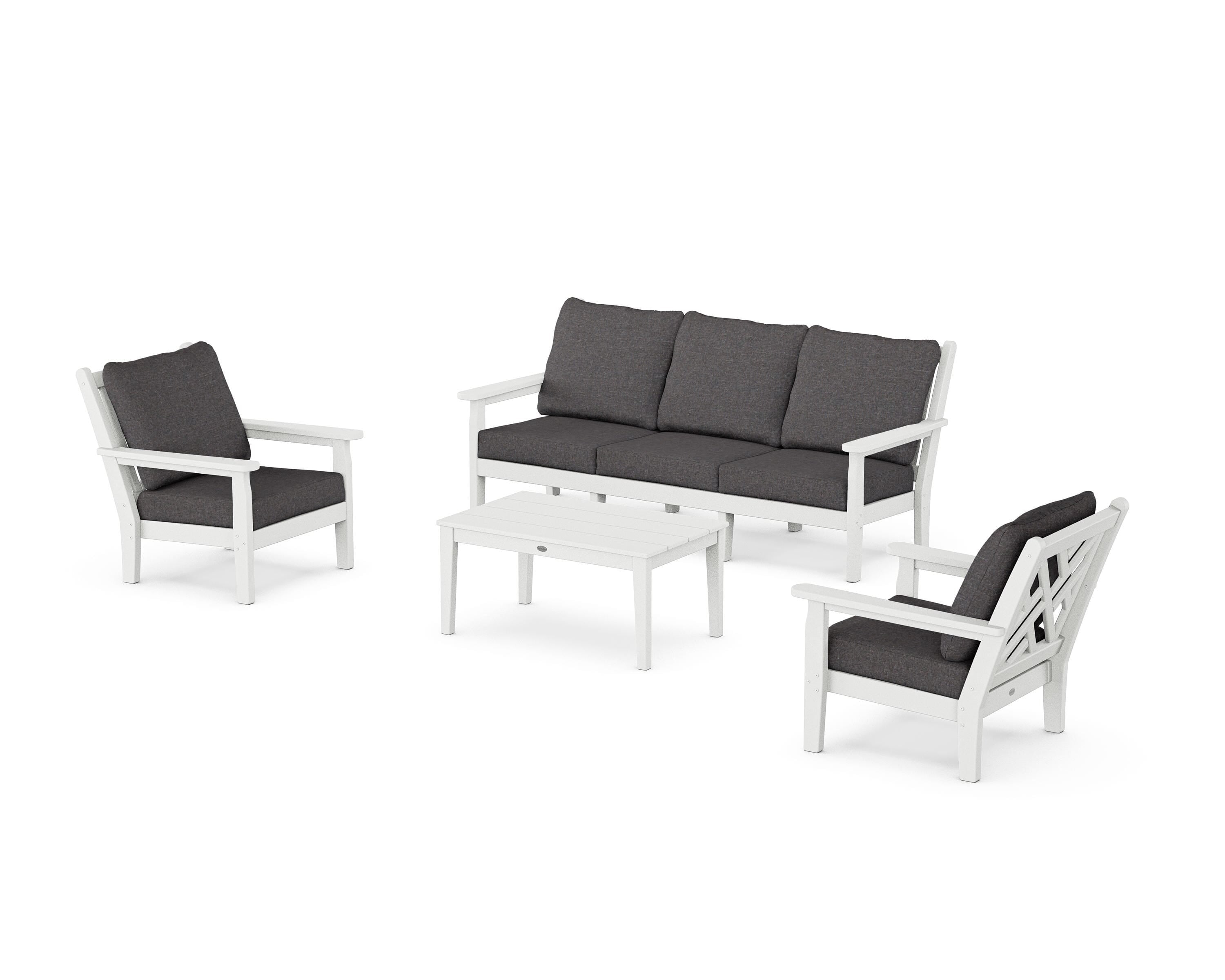 POLYWOOD Chippendale 4-Piece Deep Seating Set with Sofa in White / Ash Charcoal