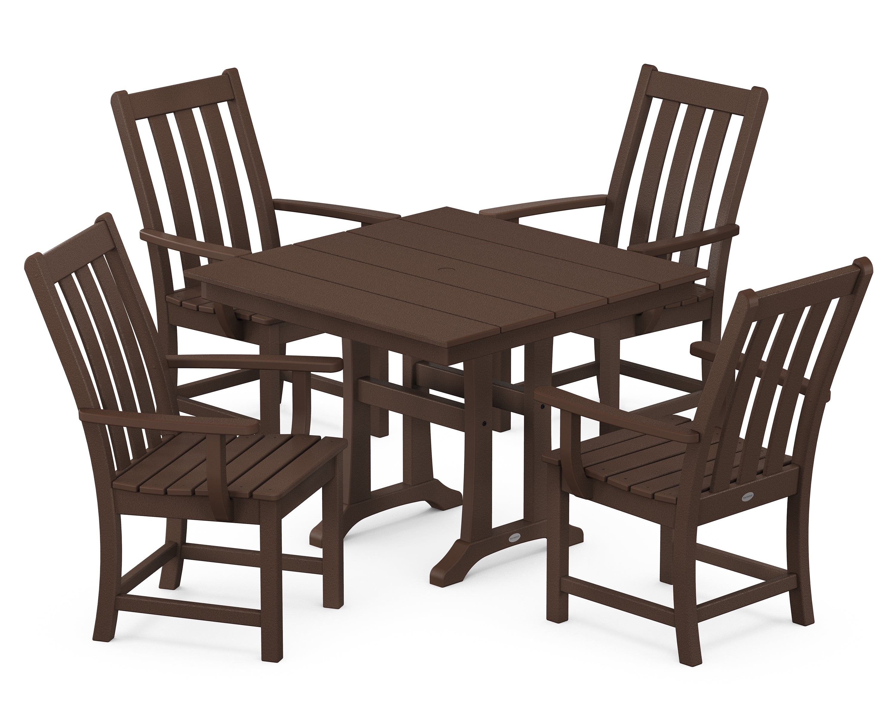 POLYWOOD Vineyard 5-Piece Farmhouse Trestle Arm Chair Dining Set in Mahogany