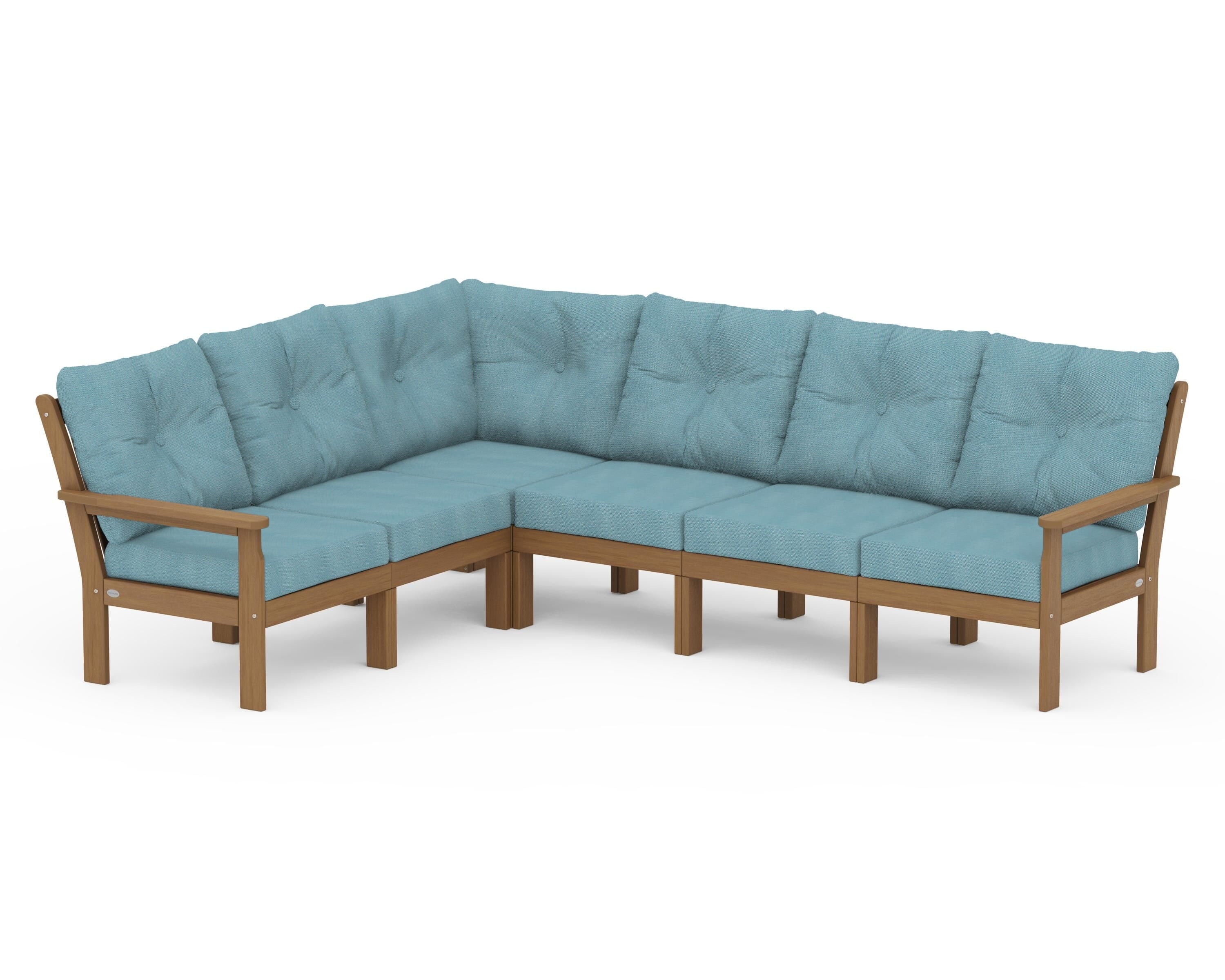 POLYWOOD Vineyard 6-Piece Sectional in Natural / Lattice Sky Blue