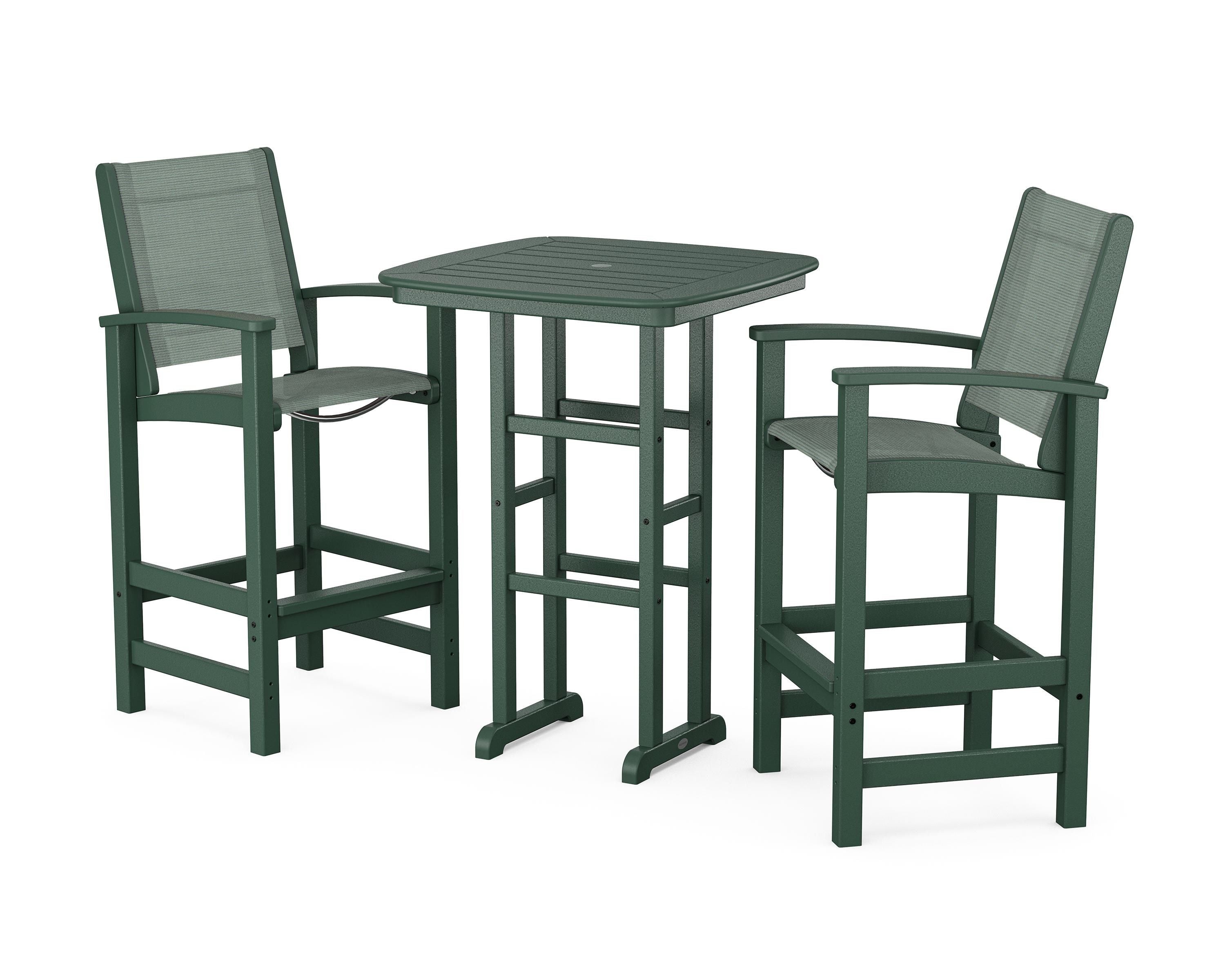 POLYWOOD Coastal 3-Piece Bar Set in Green / Dupioni Sea Mist Sling