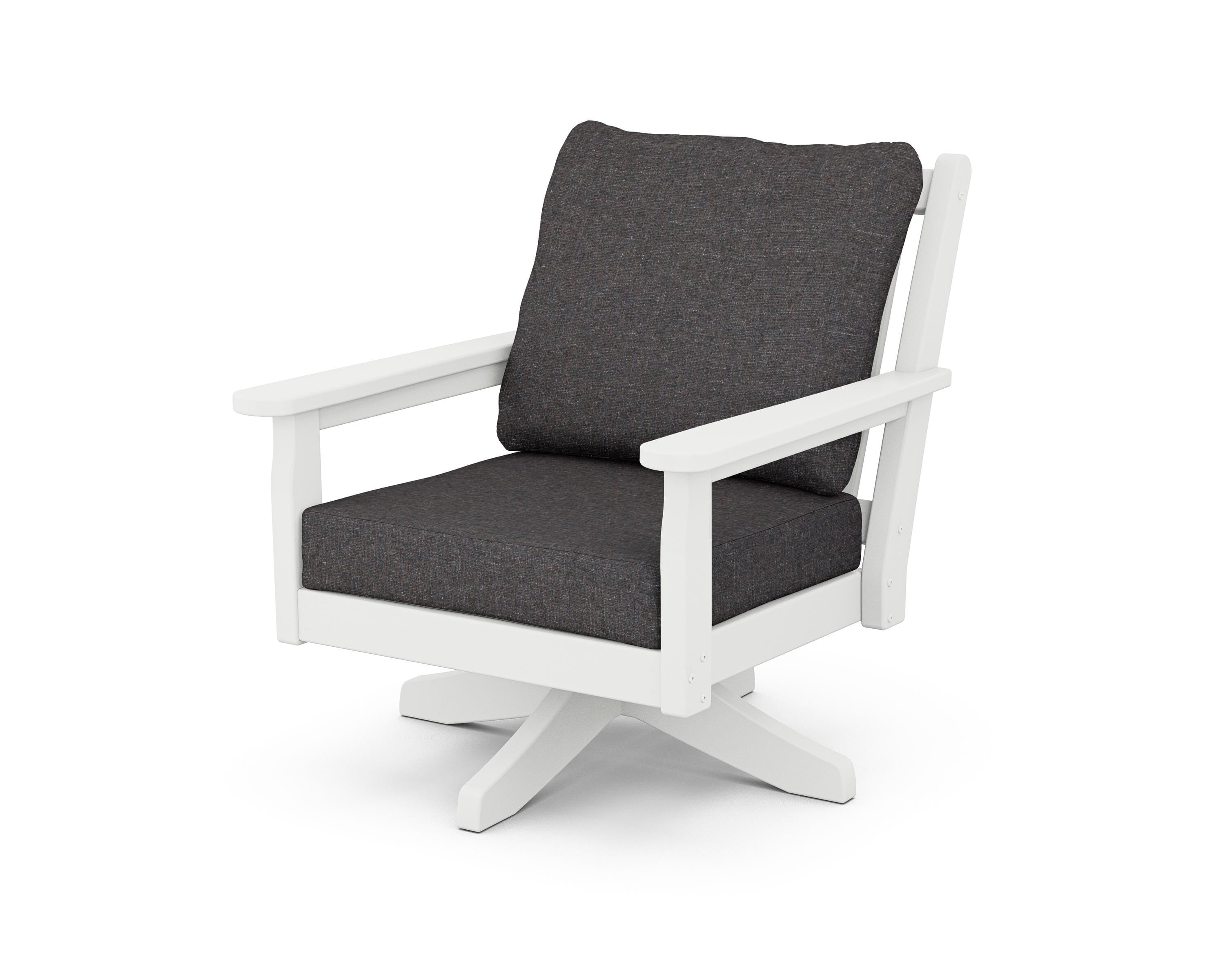 POLYWOOD Chippendale Deep Seating Swivel Chair in White / Ash Charcoal
