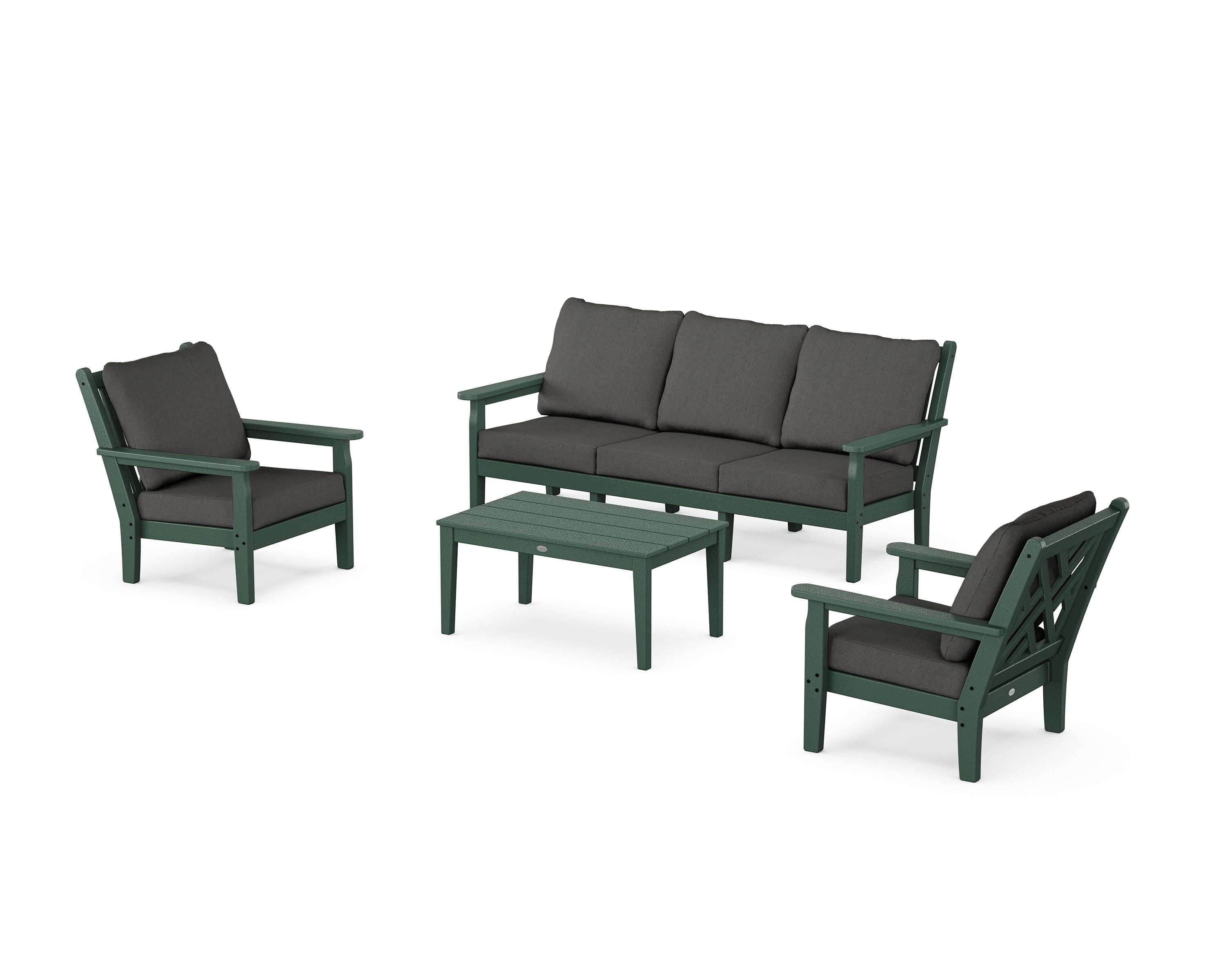 POLYWOOD Chippendale 4-Piece Deep Seating Set with Sofa in Green / Spectrum Carbon