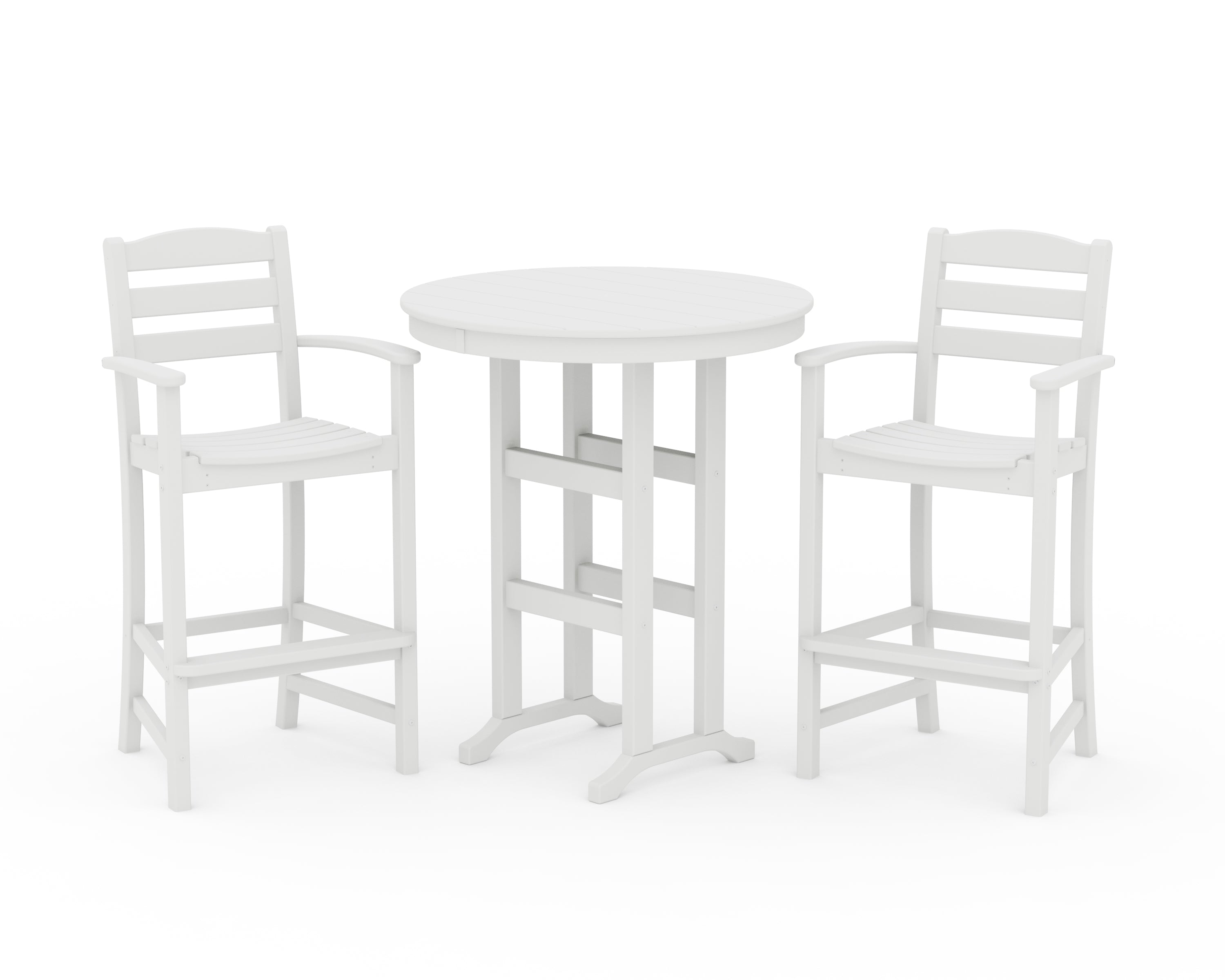 POLYWOOD La Casa Café 3-Piece Round Farmhouse Bar Set in White