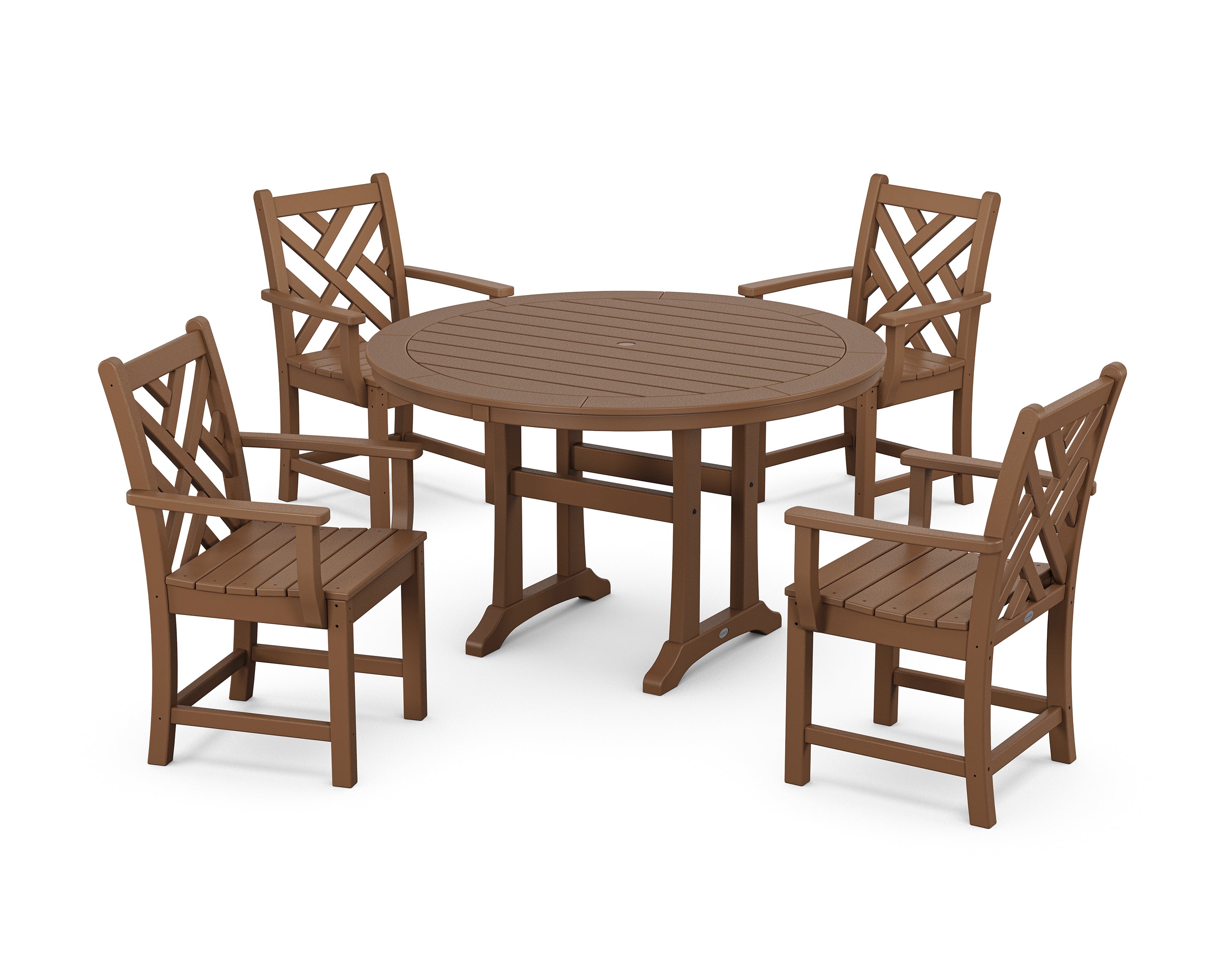 POLYWOOD® Chippendale 5-Piece Nautical Trestle Dining Arm Chair Set in Teak