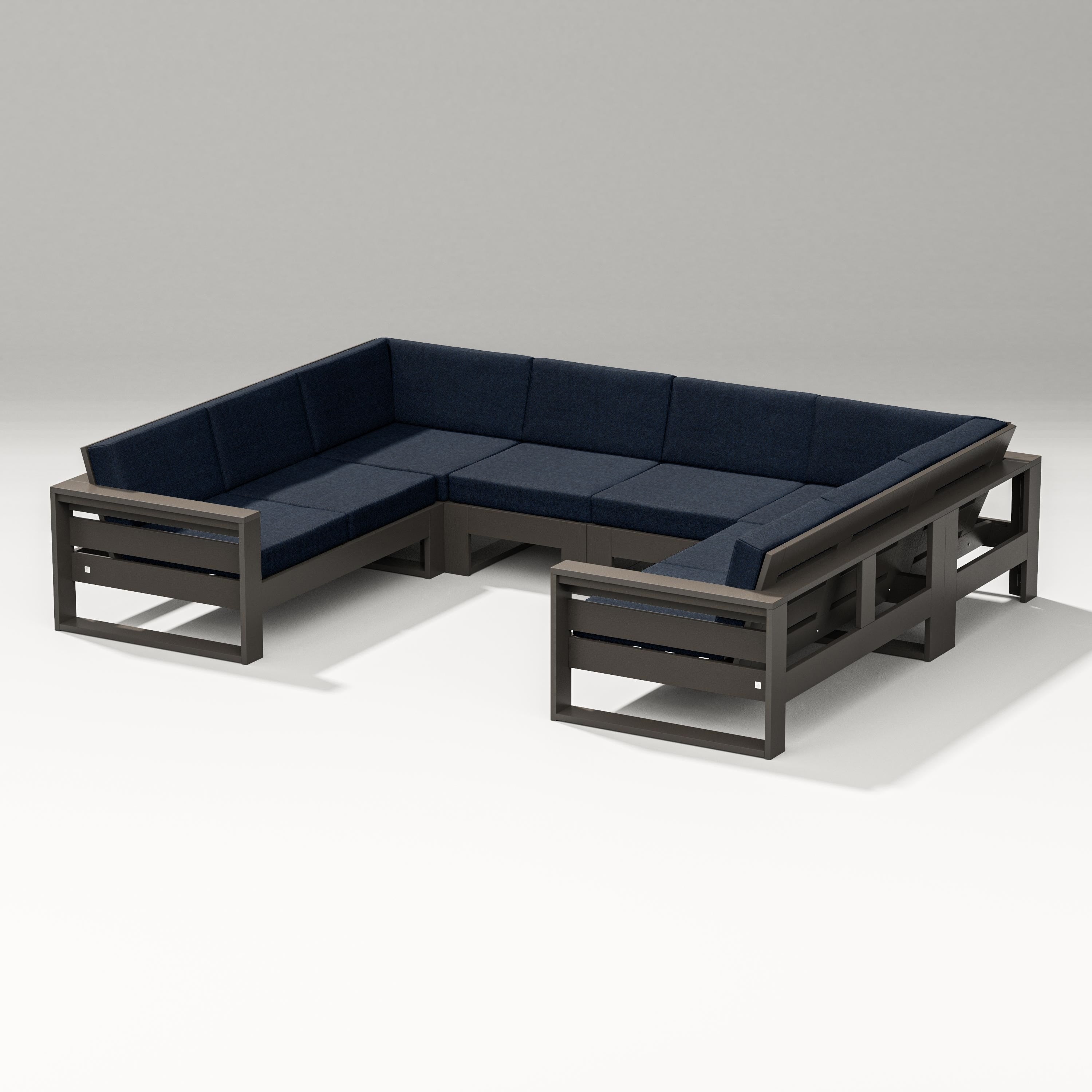 PW Designer Series Latitude U-Shaped Sectional in Vintage Coffee / Marine Indigo