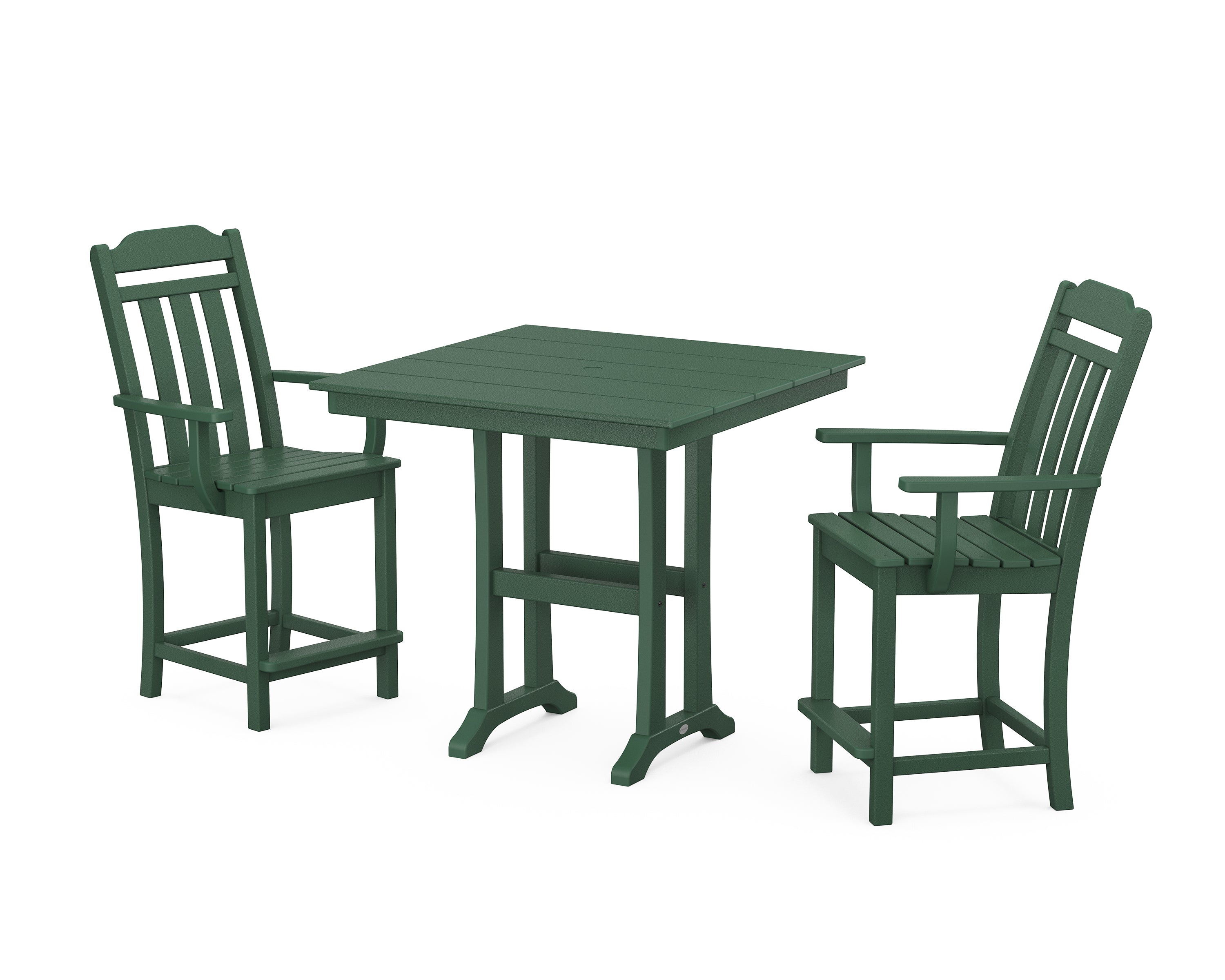 POLYWOOD Country Living 3-Piece Farmhouse Counter Set with Trestle Legs in Green