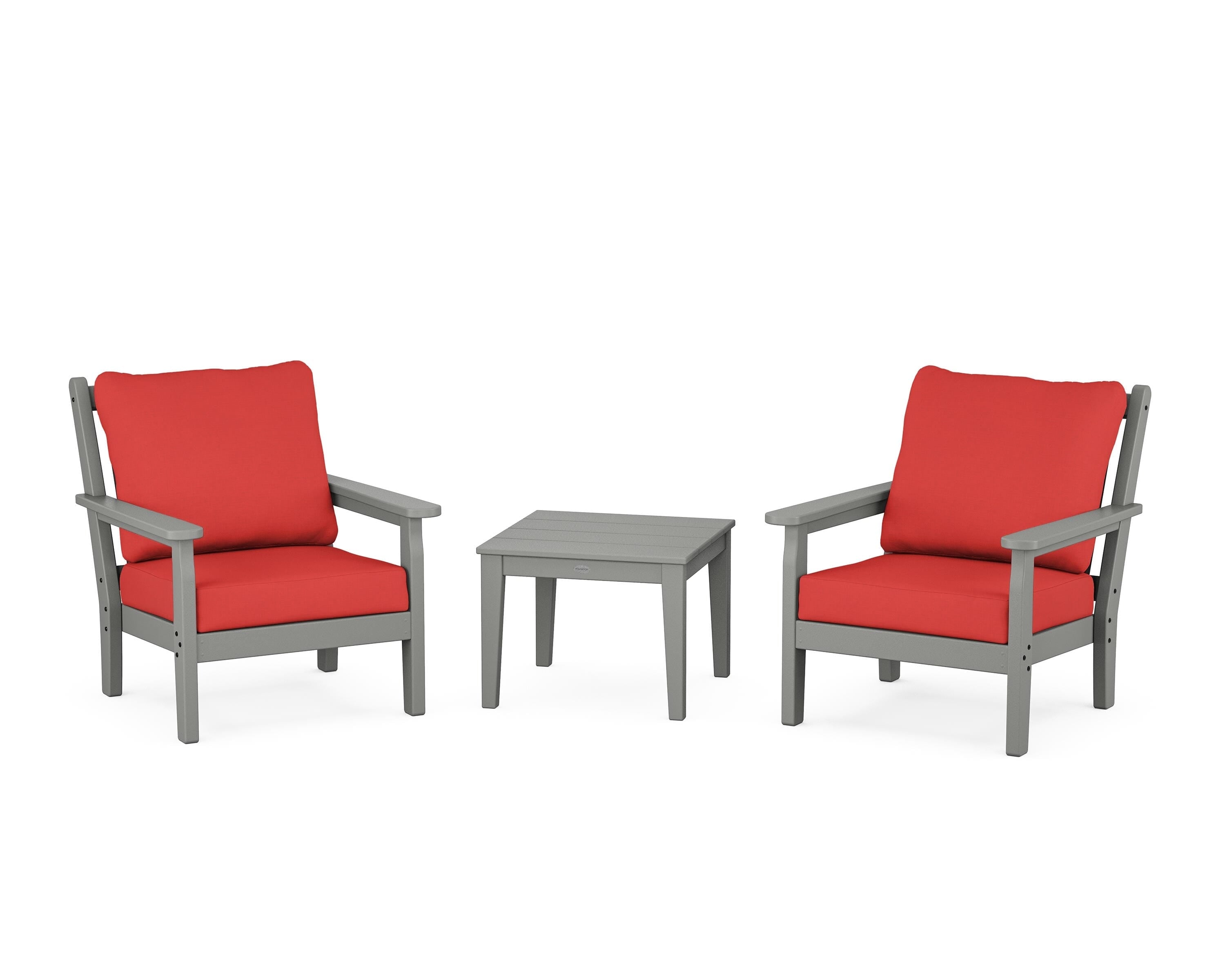 POLYWOOD Chippendale 3-Piece Deep Seating Set in Slate Grey / Crimson Linen