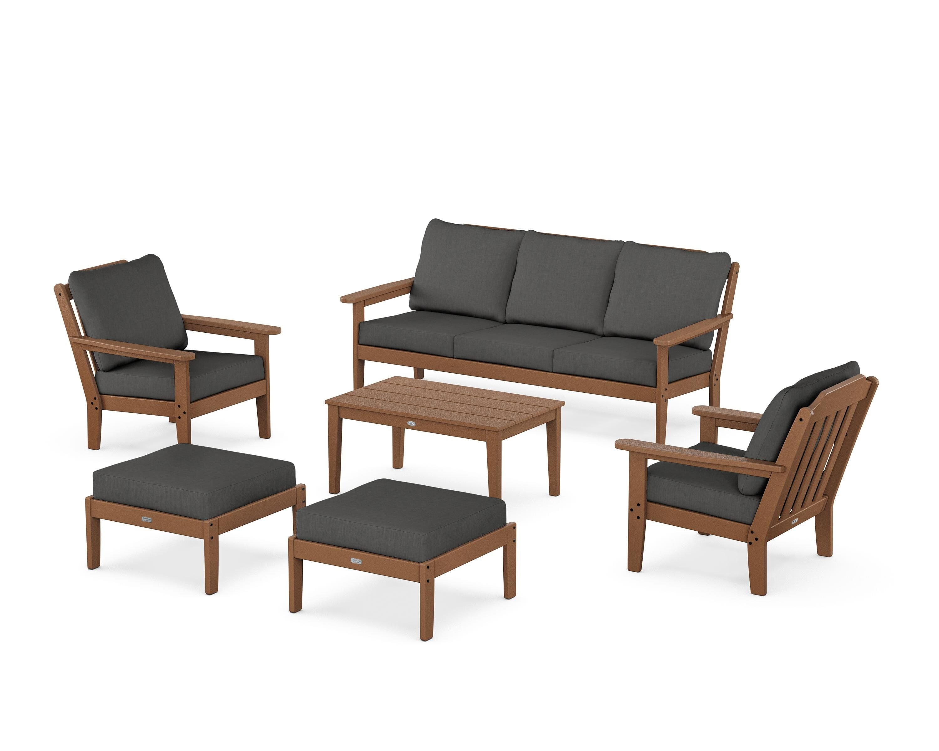 Country Living Cottage 6-Piece Lounge Sofa Set in Teak / Spectrum Carbon