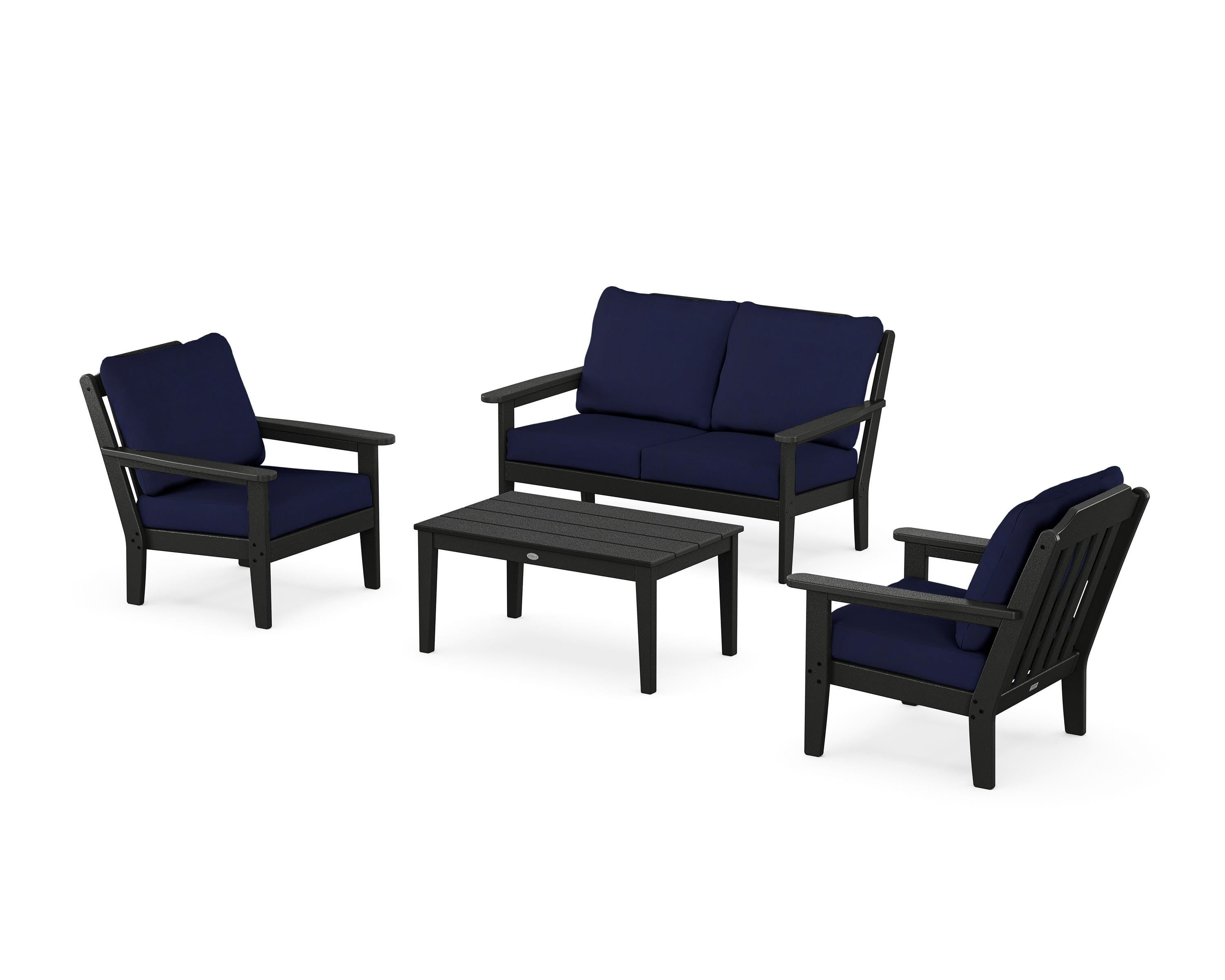Country Living Cottage 4-Piece Deep Seating Set with Loveseat in Black / Navy