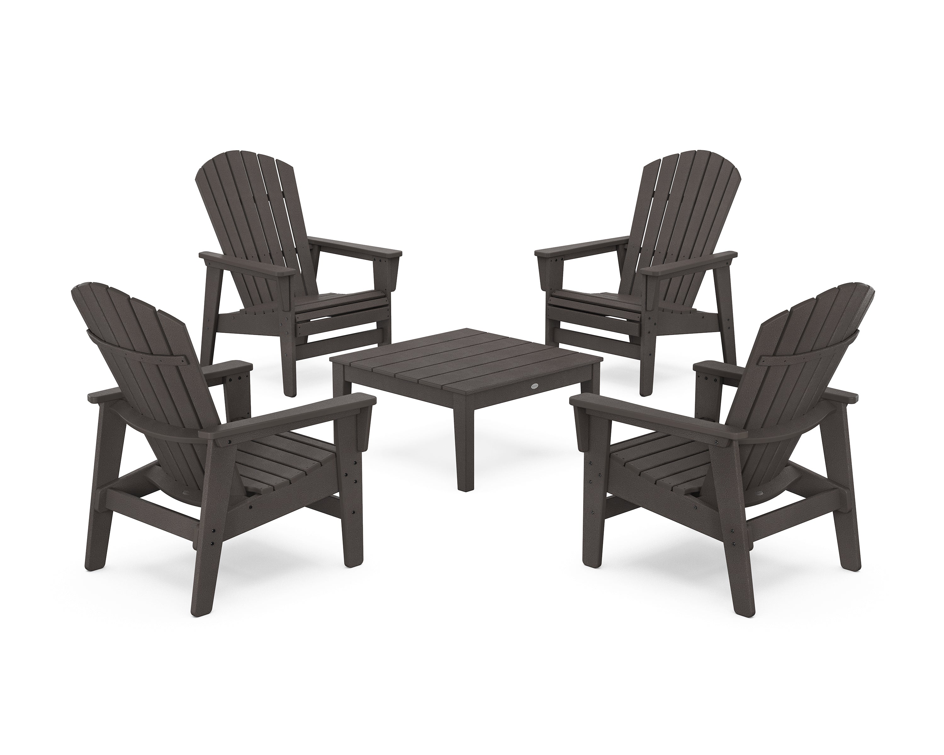 POLYWOOD® 5-Piece Nautical Grand Upright Adirondack Chair Conversation Group in Vintage Coffee