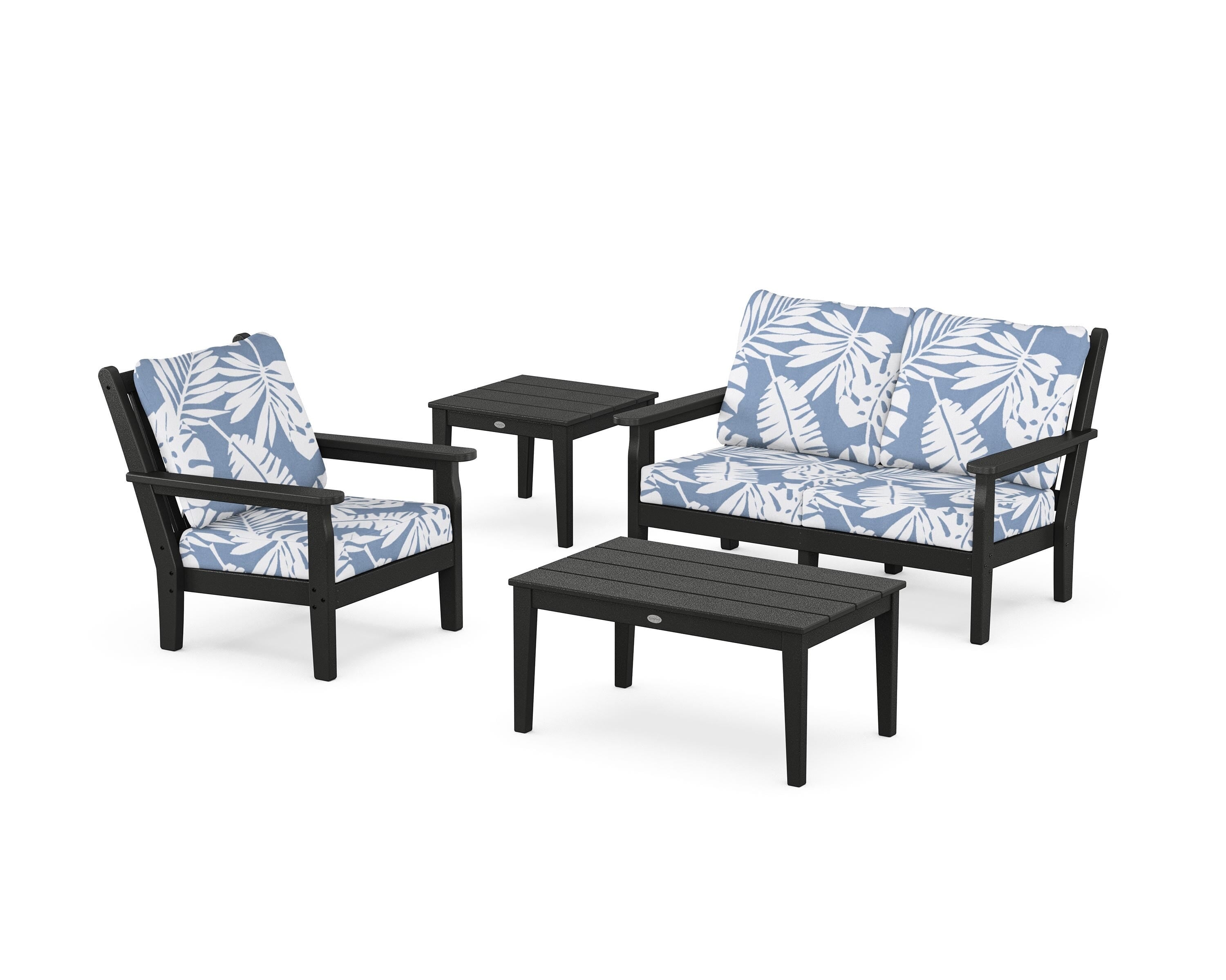 POLYWOOD Chippendale 4-Piece Deep Seating Set in Black / Leaf Sky Blue