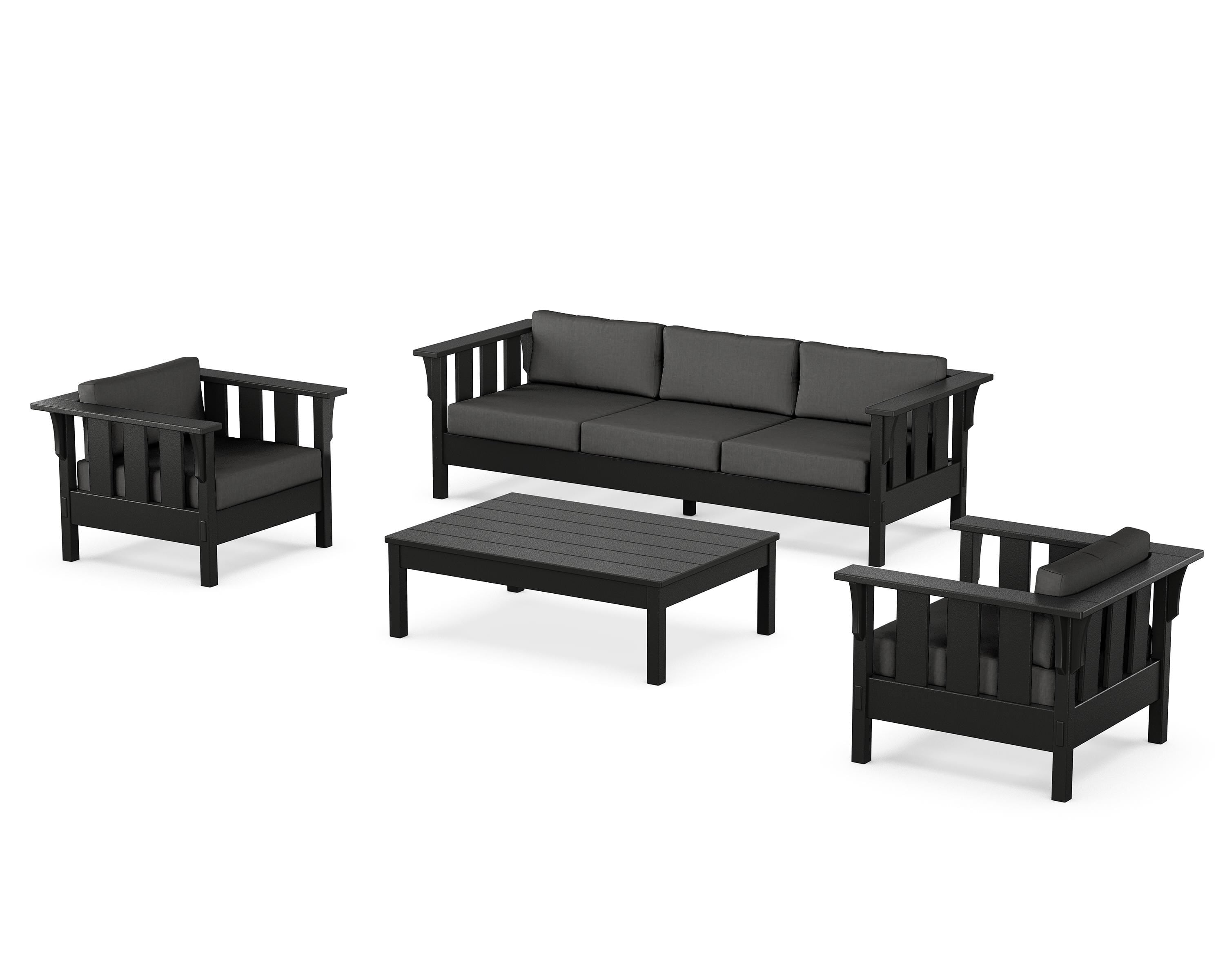 Martha Stewart by POLYWOOD Acadia 4-Piece Deep Seating Set with Sofa in Black / Spectrum Carbon
