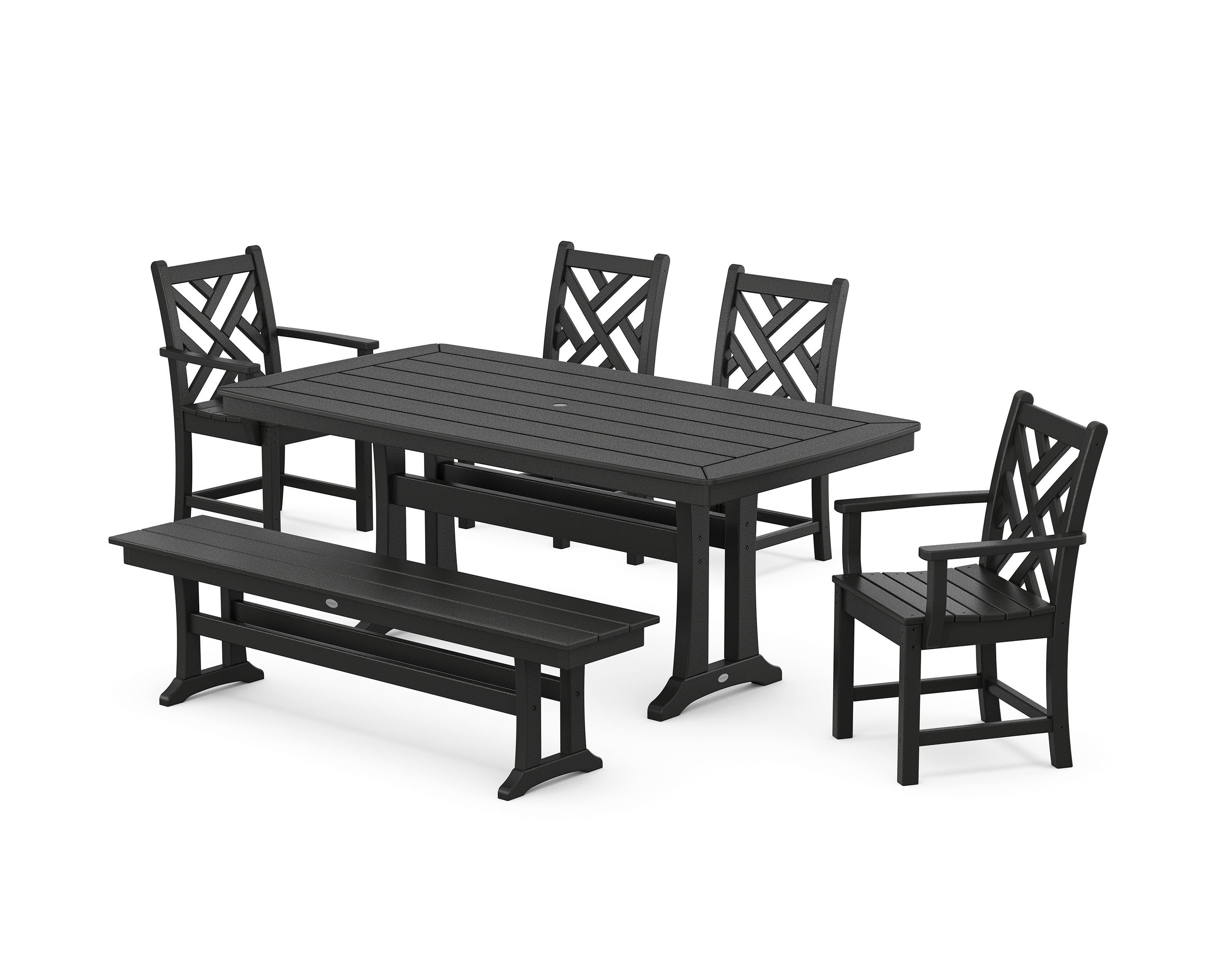 POLYWOOD Chippendale 6-Piece Dining Set with Trestle Legs in Black