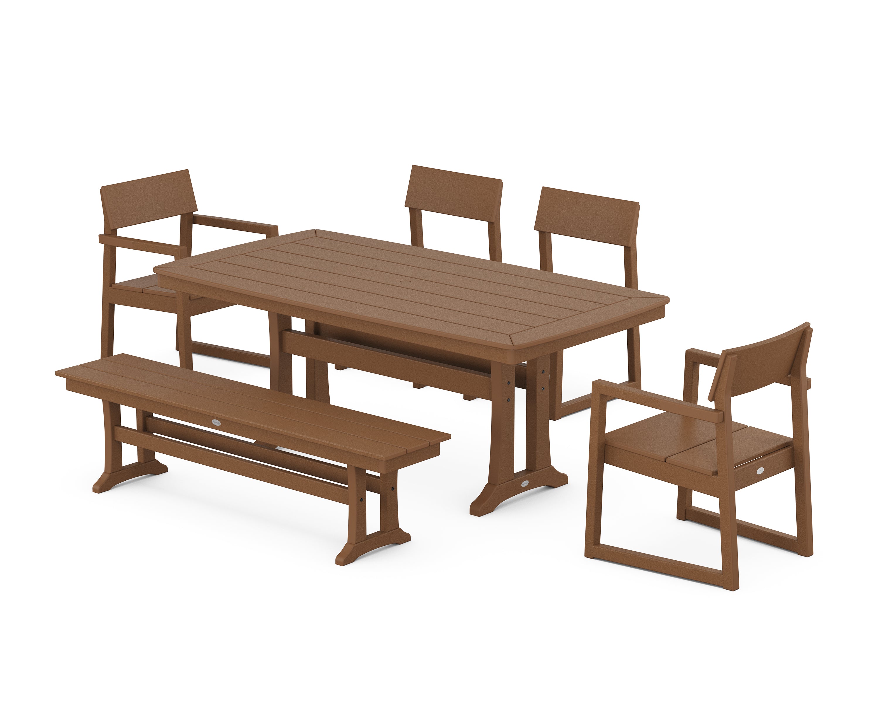 POLYWOOD® EDGE 6-Piece Dining Set with Trestle Legs in Teak