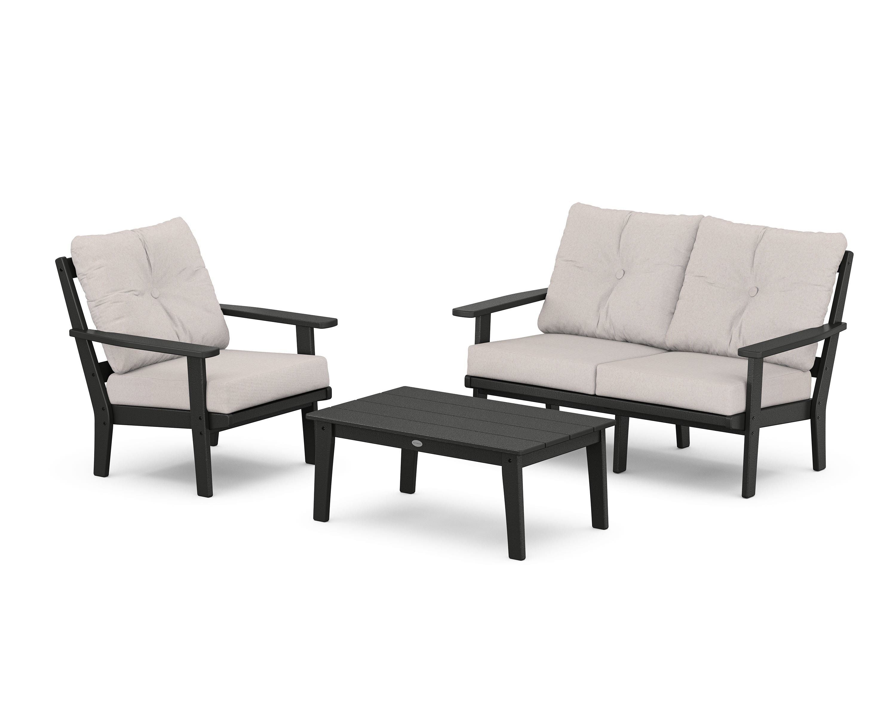 POLYWOOD Prairie 3-Piece Deep Seating Set with Loveseat in Black / Dune Burlap