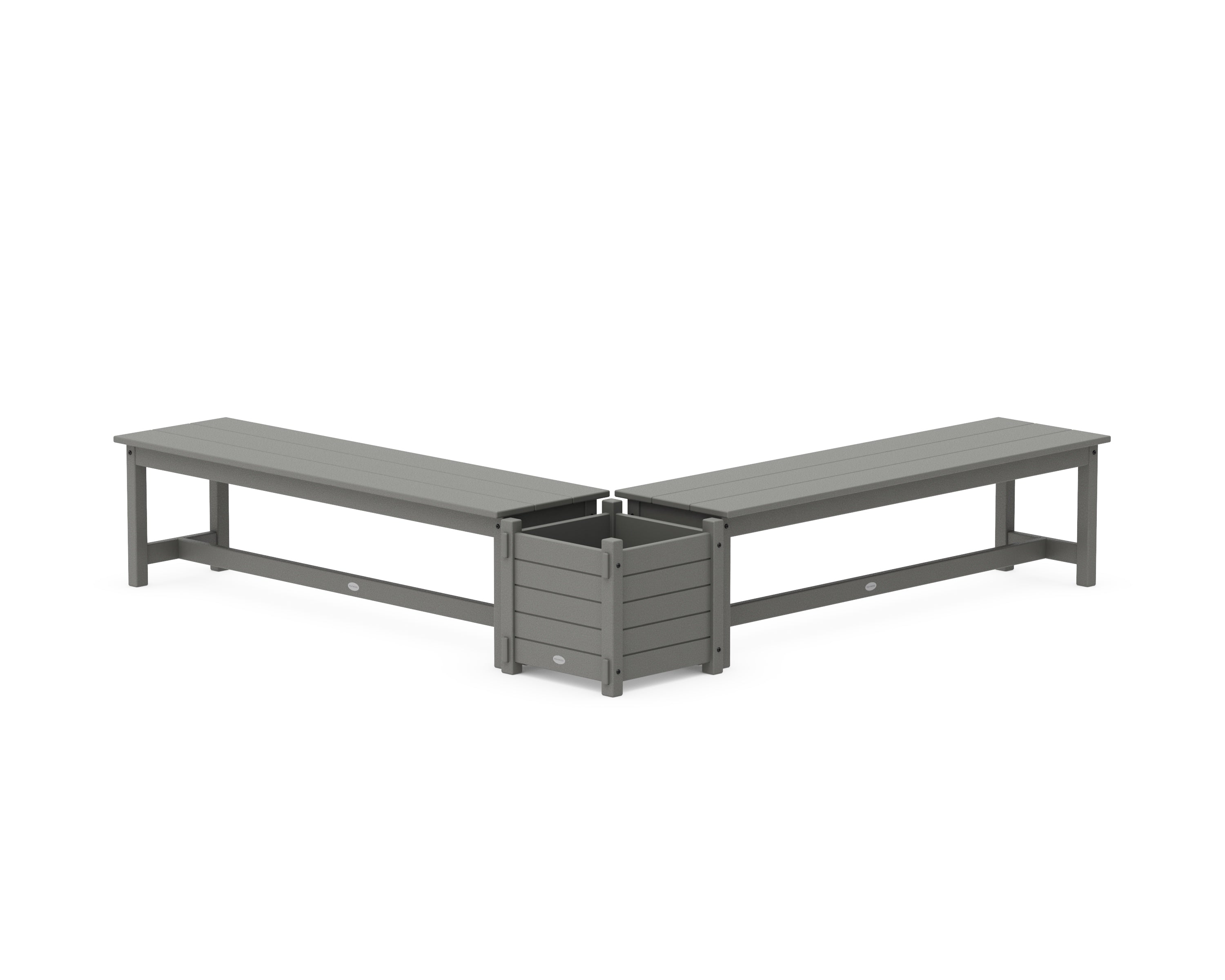 POLYWOOD 60" Nautical L- Shaped Planter Bench Set in Slate Grey