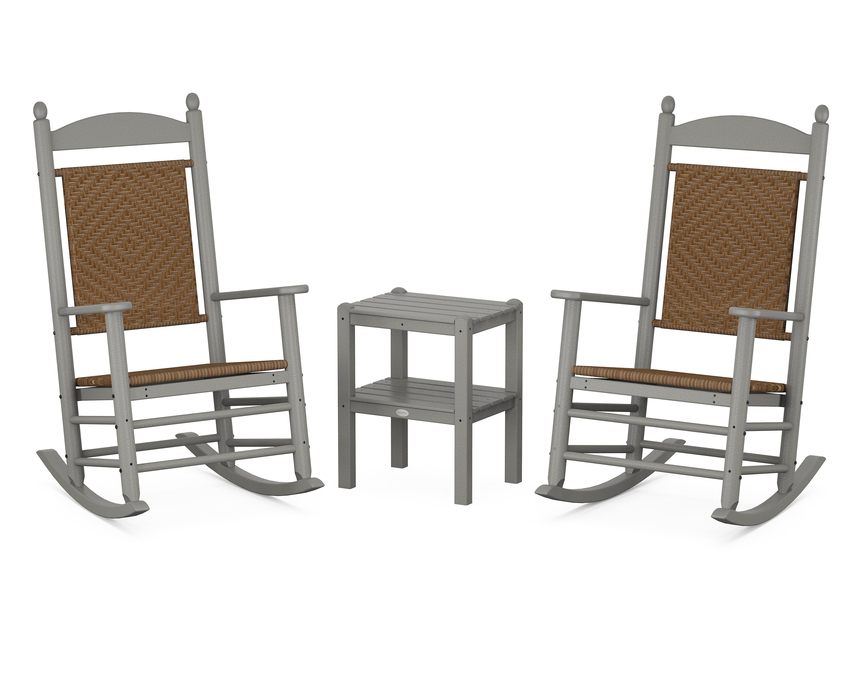 POLYWOOD® Jefferson 3-Piece Woven Rocker Set in Slate Grey / Tigerwood