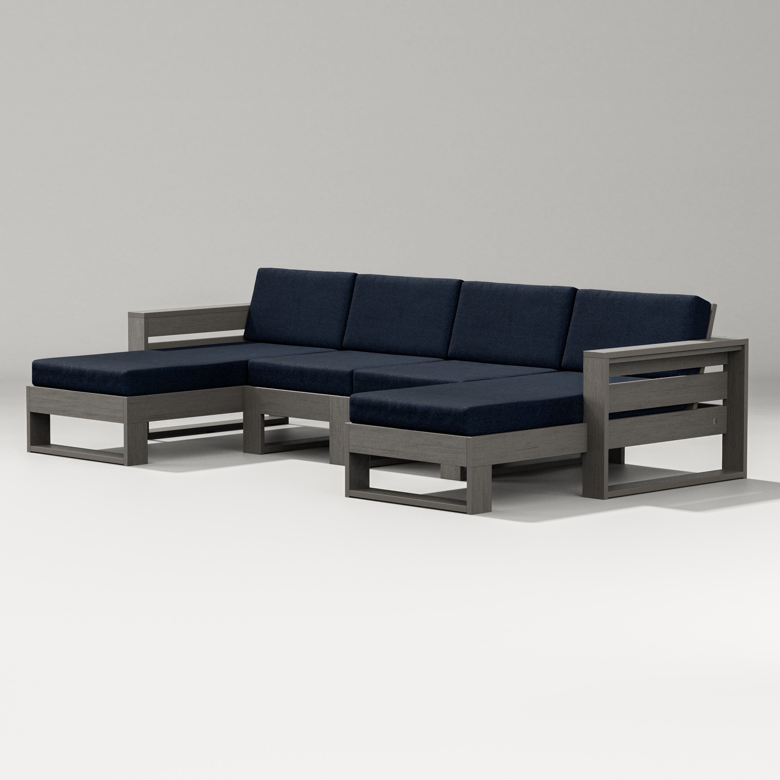 PW Designer Series Latitude Double Chaise Sectional in Driftwood / Marine Indigo