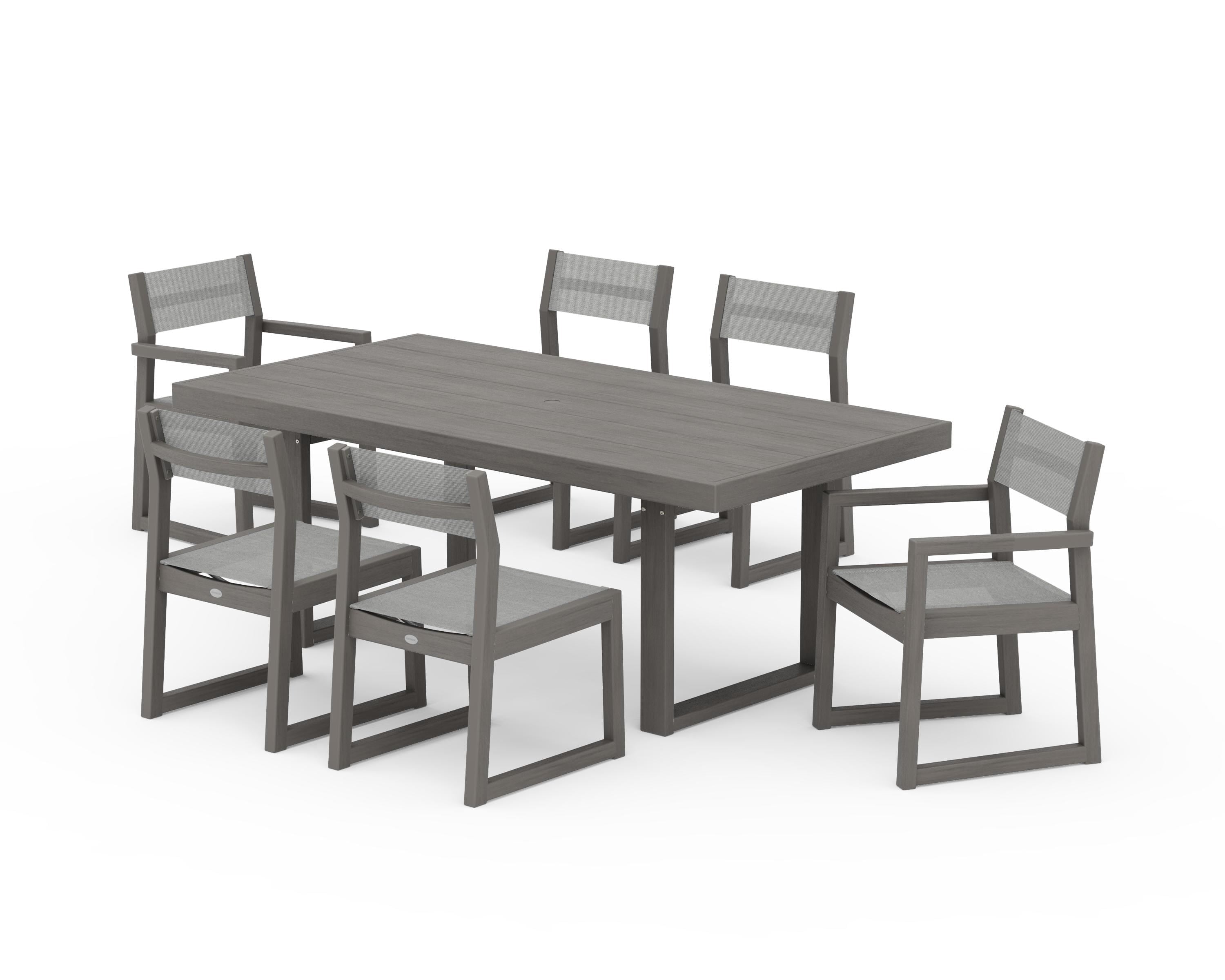 POLYWOOD EDGE Sling 7-Piece Dining Set in Driftwood / Metallic Sling