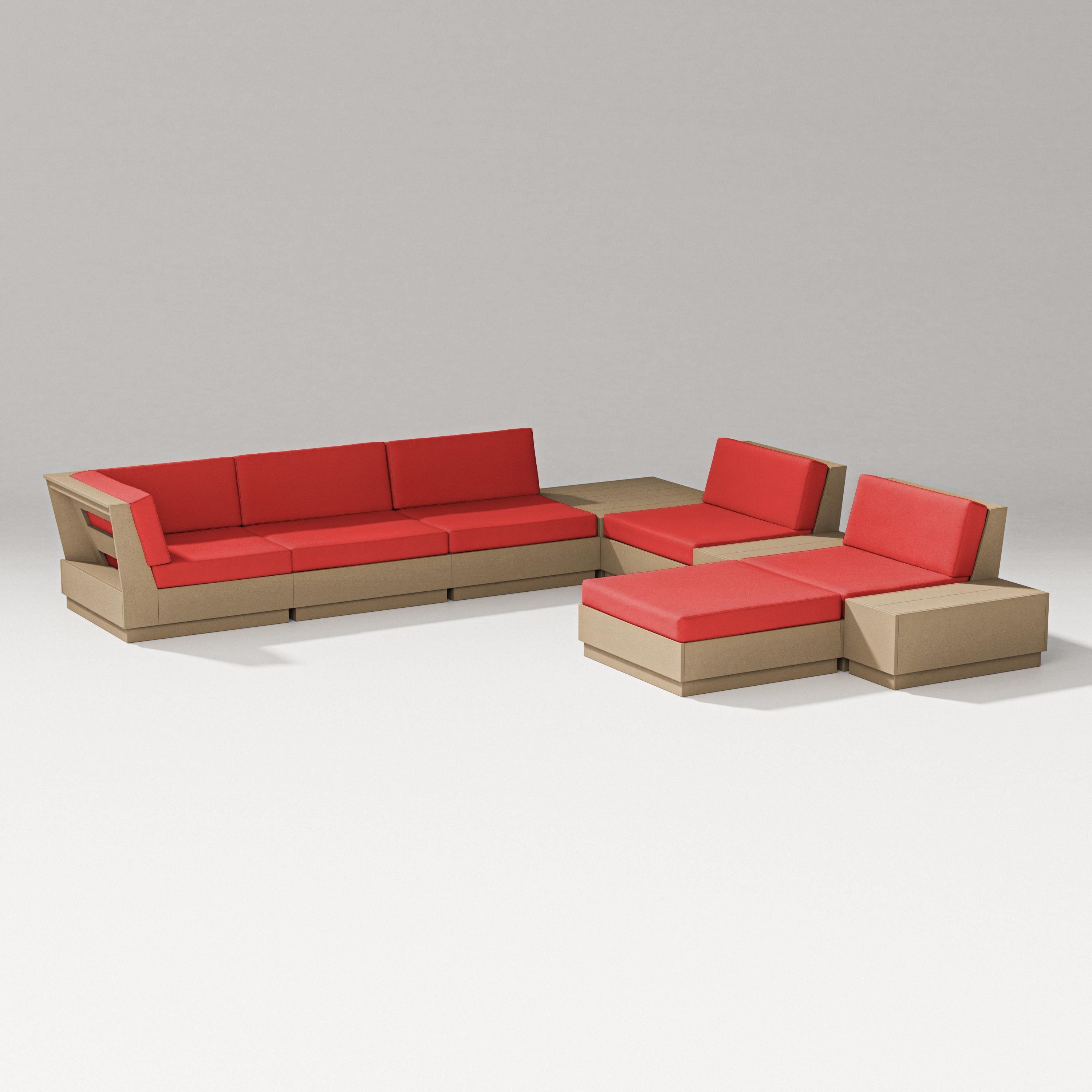 PW Designer Series Elevate 9-Piece Conversation Sectional in Vintage Sahara / Crimson Linen