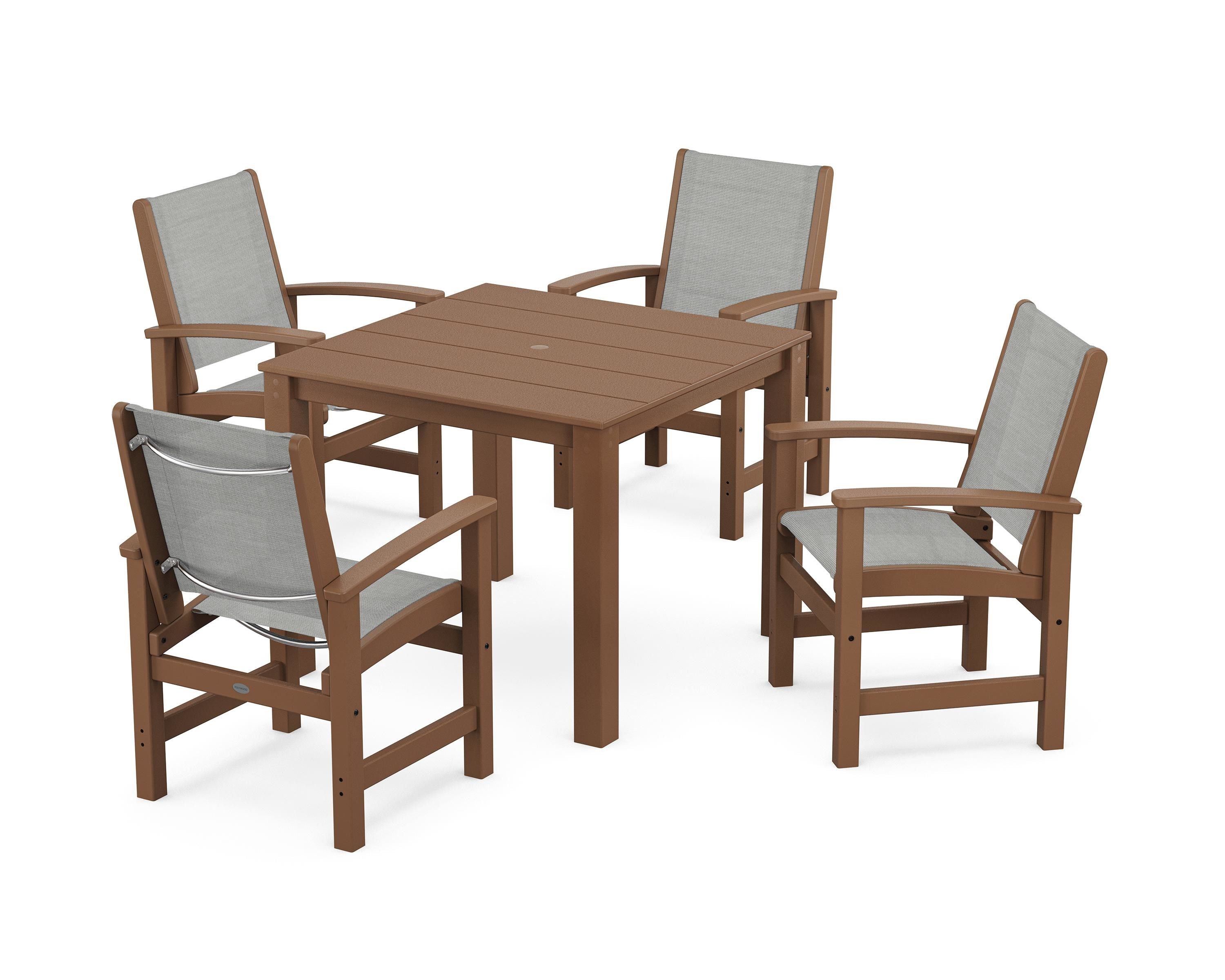 POLYWOOD Coastal 5-Piece Parsons Dining Set in Teak / Metallic Sling
