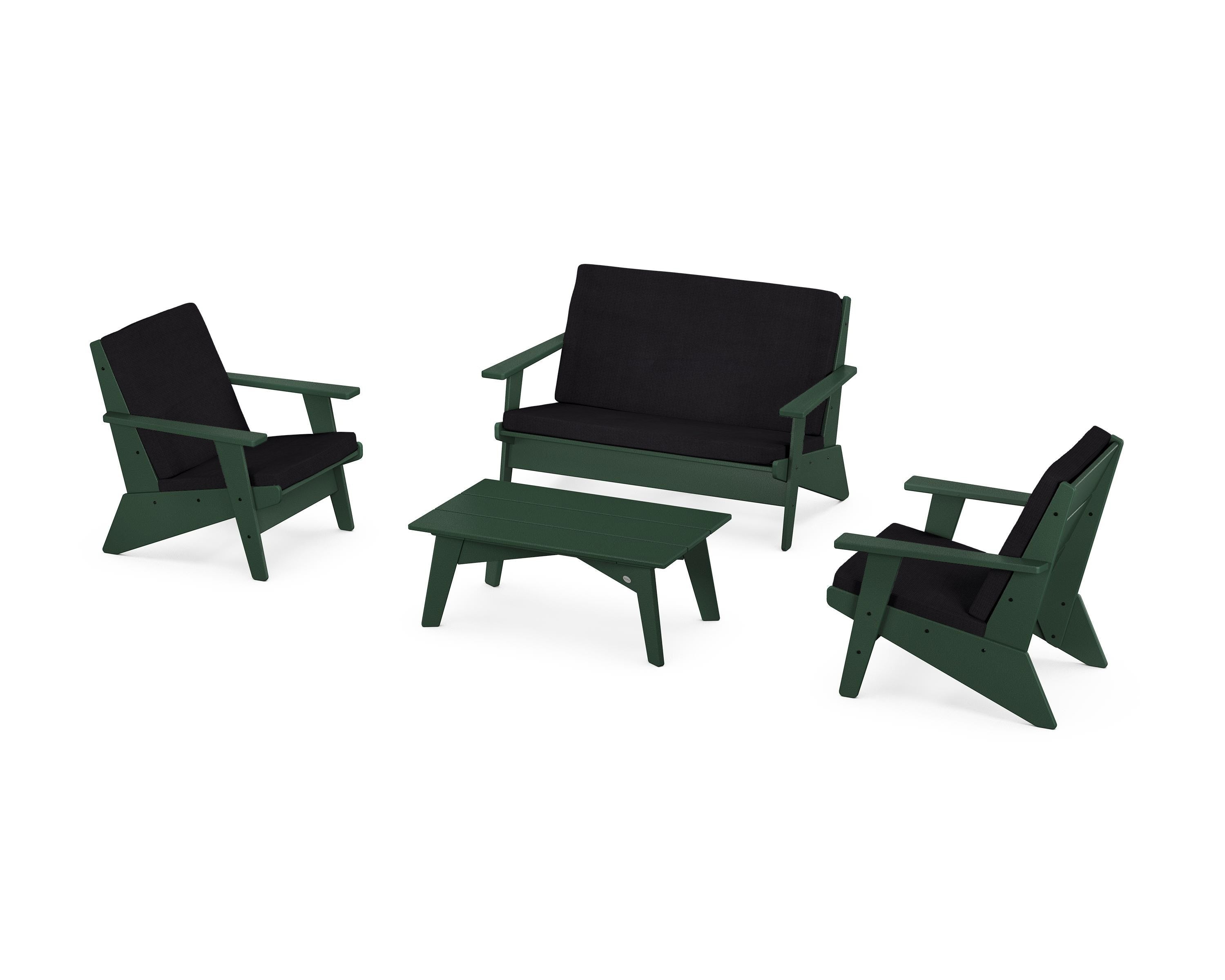 POLYWOOD Riviera Modern Lounge 4-Piece Set in Green / Midnight Linen