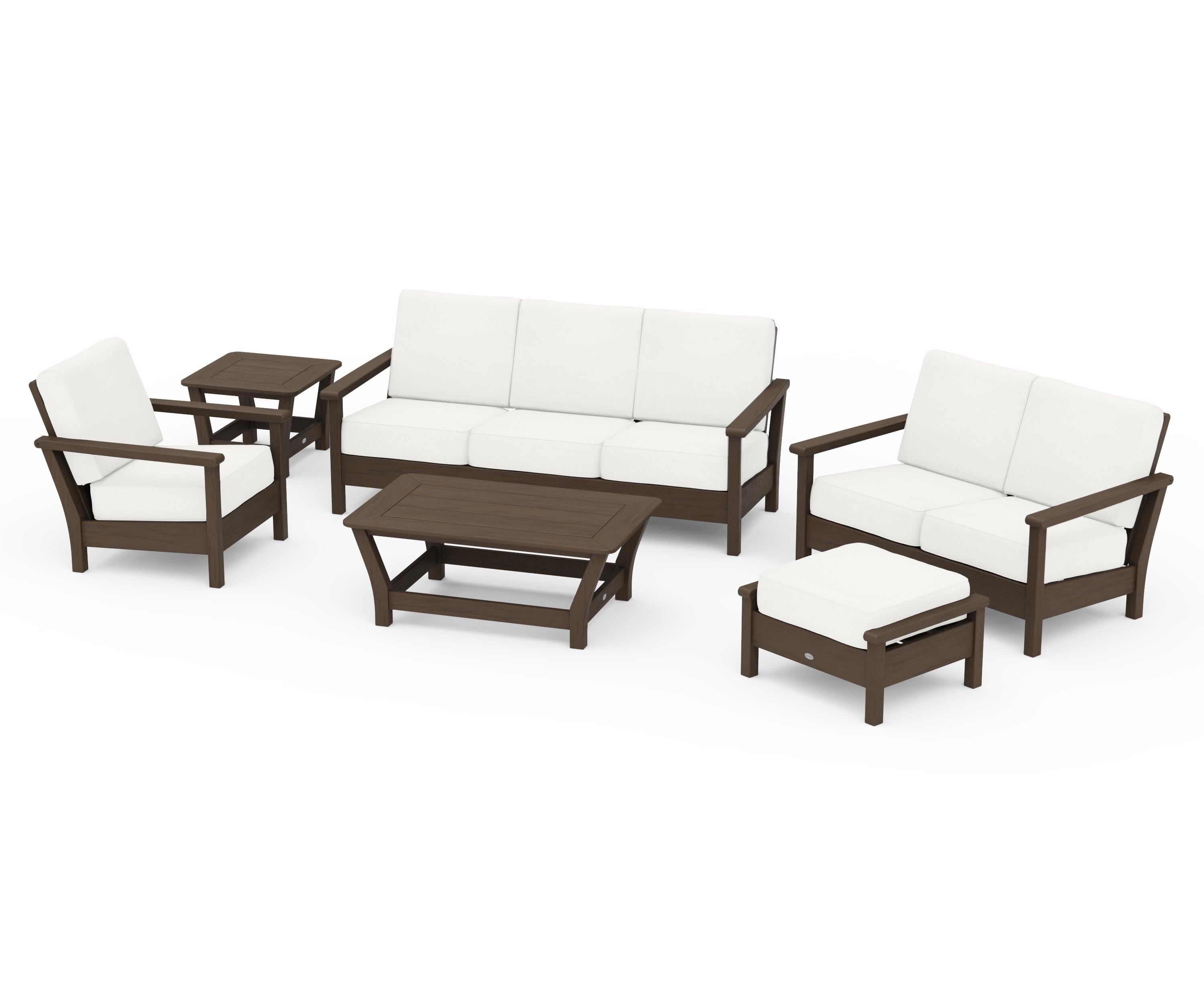 POLYWOOD Harbour 6-Piece Outdoor Living Set in Kona / Natural Linen