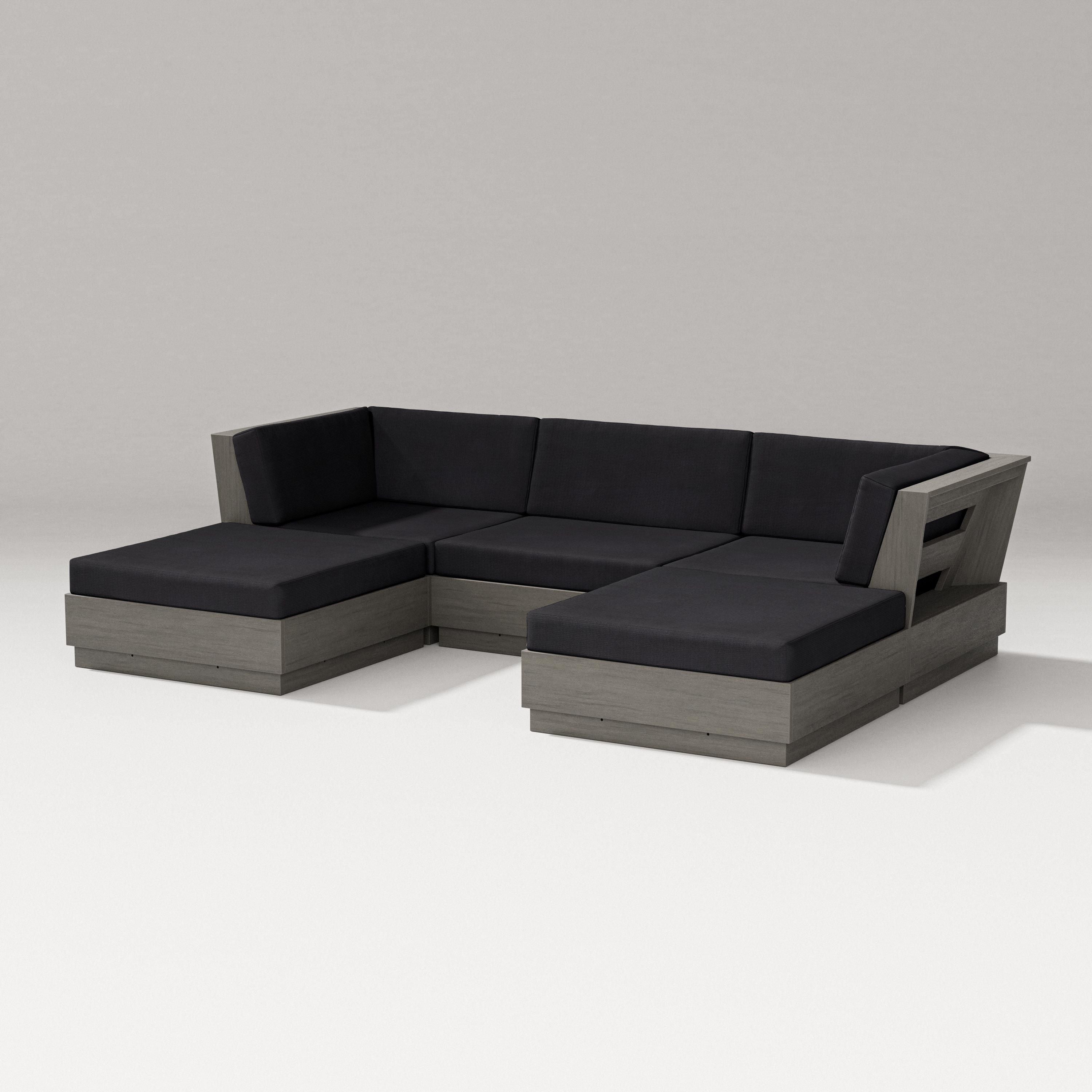 PW Designer Series Elevate Double Chaise Sectional in Driftwood / Midnight Linen