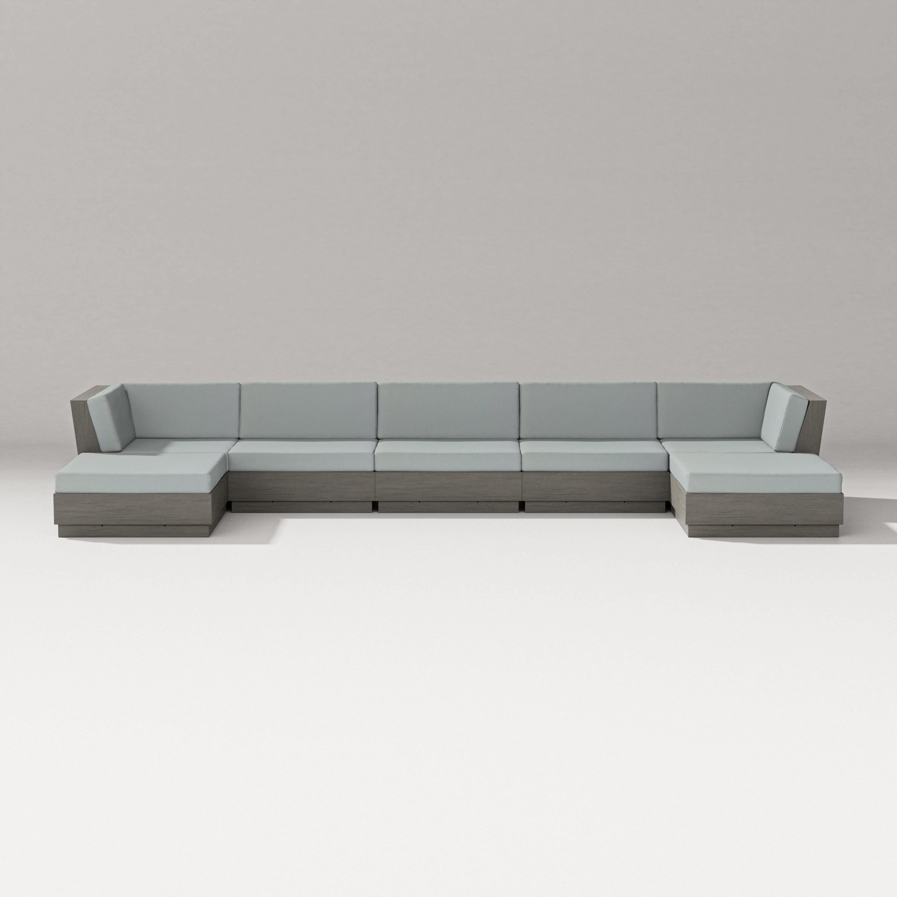 PW Designer Series Elevate 7-Piece Double Chaise Sectional in Driftwood / Spa