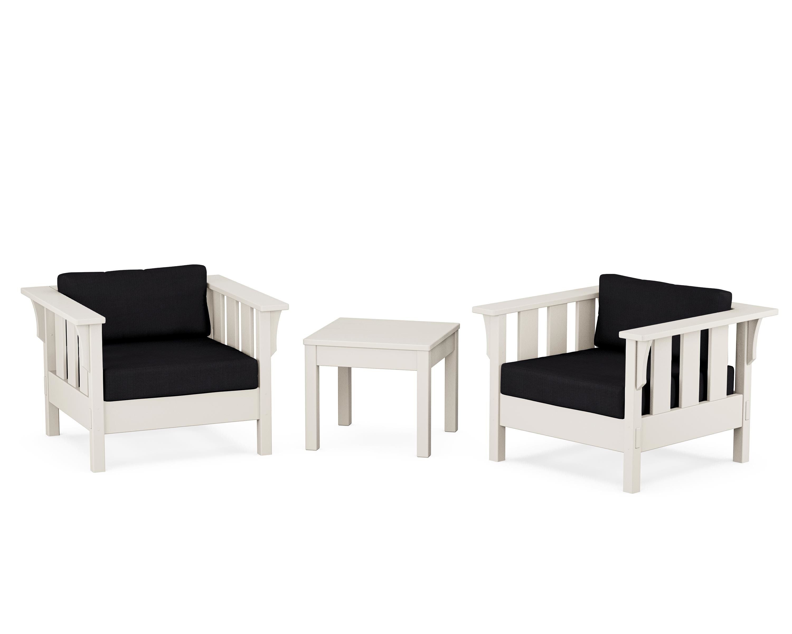 Martha Stewart by POLYWOOD Acadia 3-Piece Deep Seating Set in Sand / Midnight Linen
