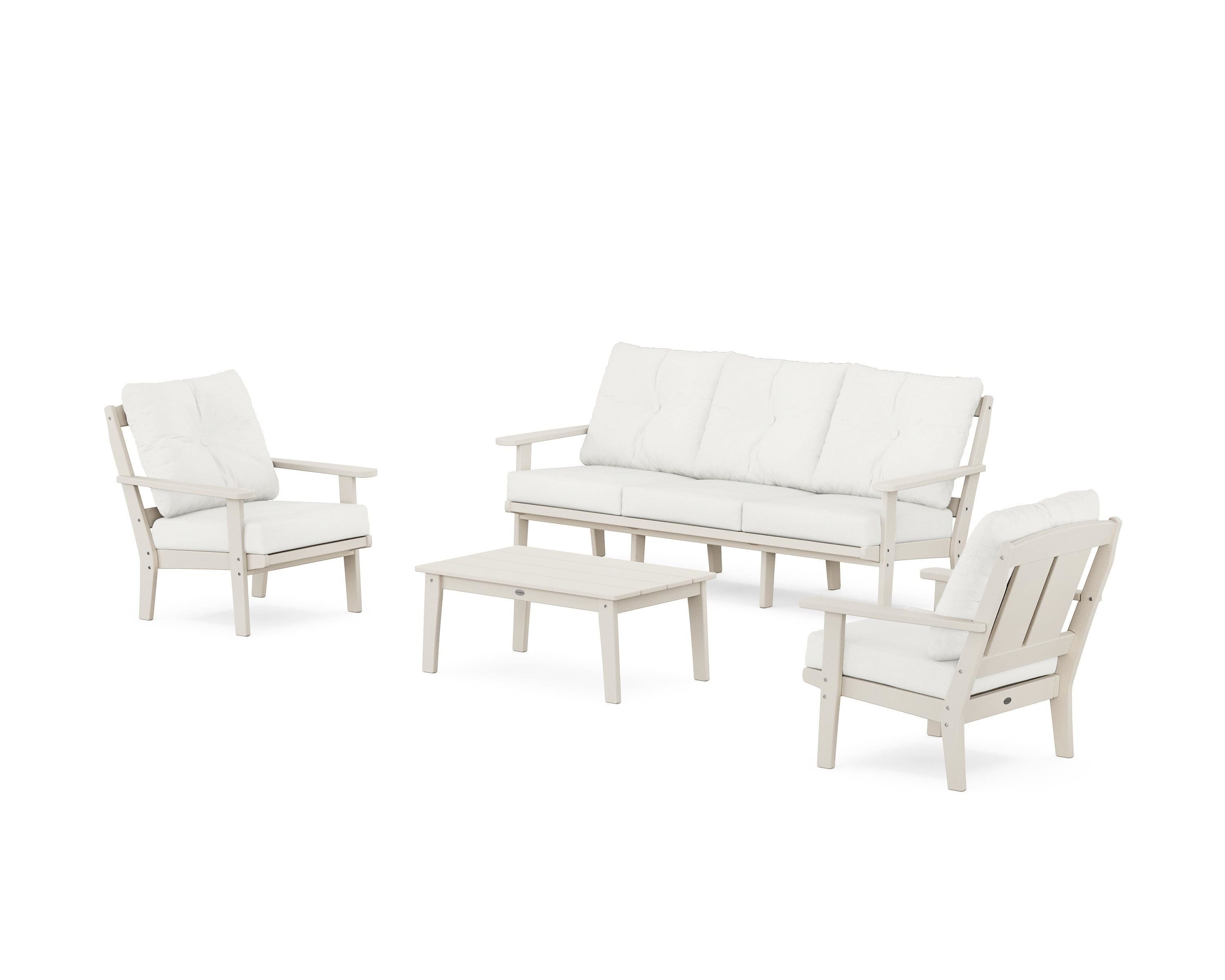 POLYWOOD Mission 4-Piece Deep Seating Set with Sofa in Sand / Natural Linen