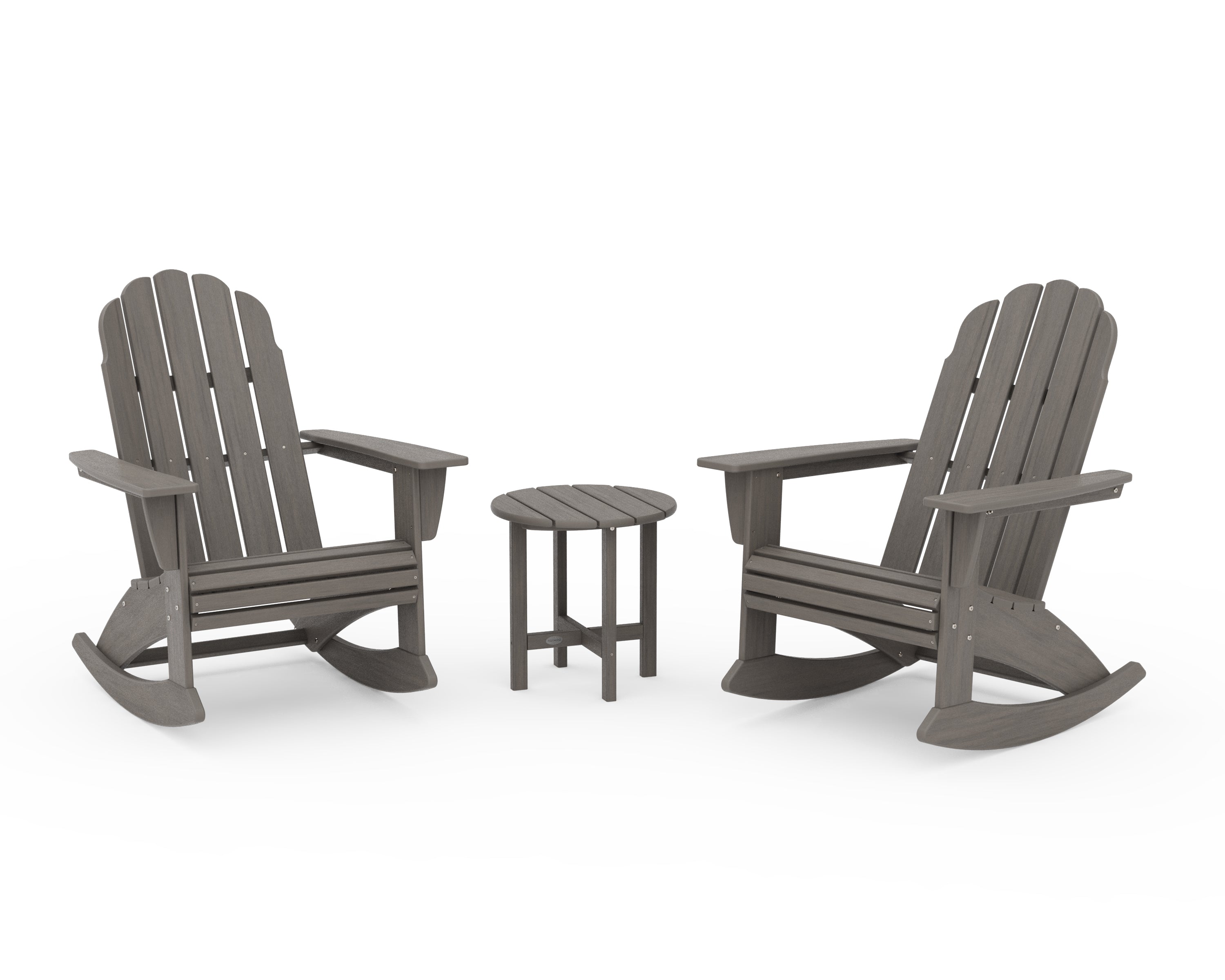 POLYWOOD Vineyard Curveback 3-Piece Adirondack Rocking Chair Set in Driftwood