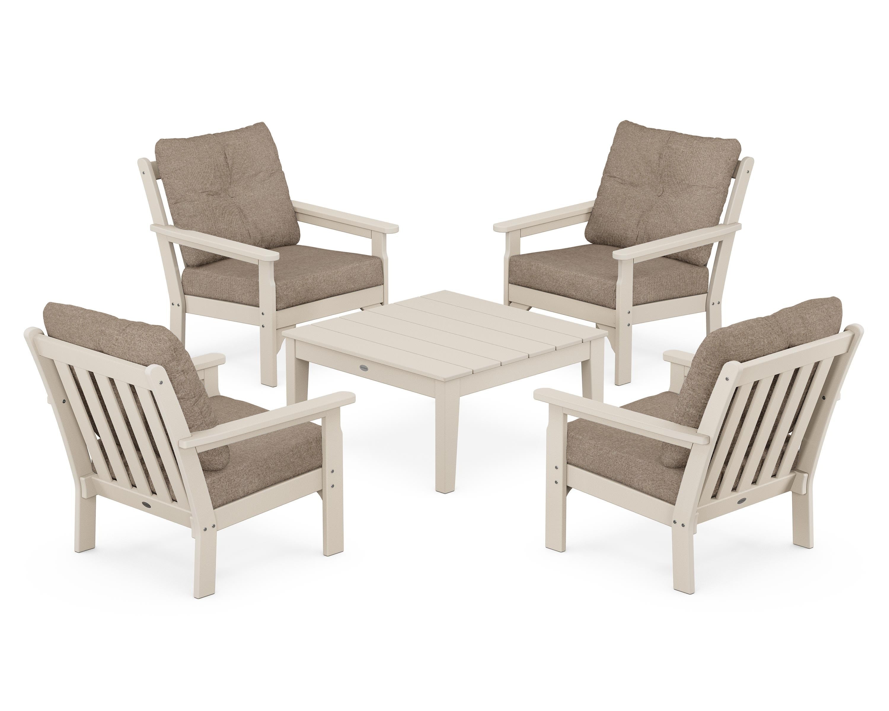POLYWOOD Vineyard 5-Piece Deep Seating Conversation Set in Sand / Spiced Burlap