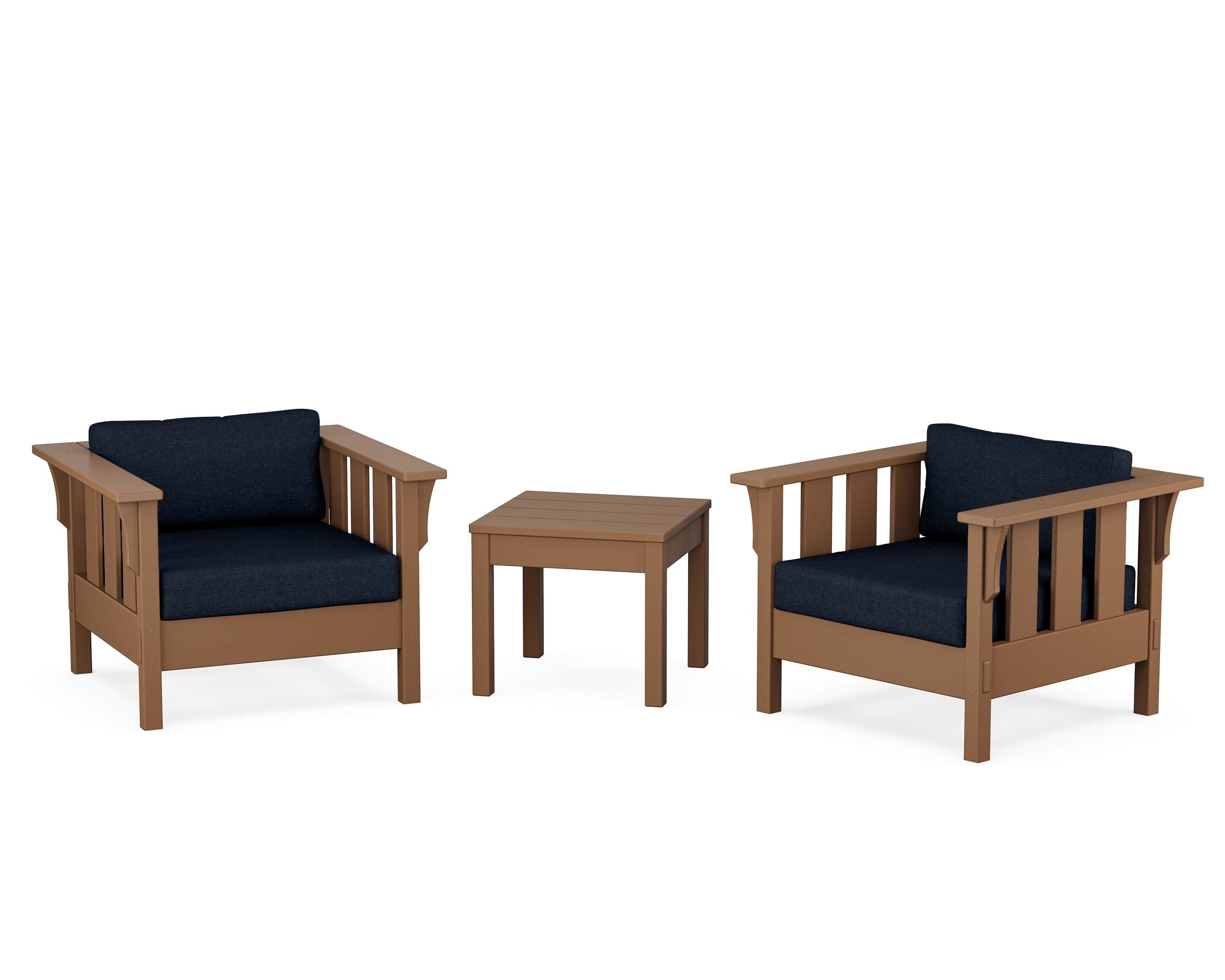 Martha Stewart by POLYWOOD Acadia 3-Piece Deep Seating Set in Teak / Marine Indigo
