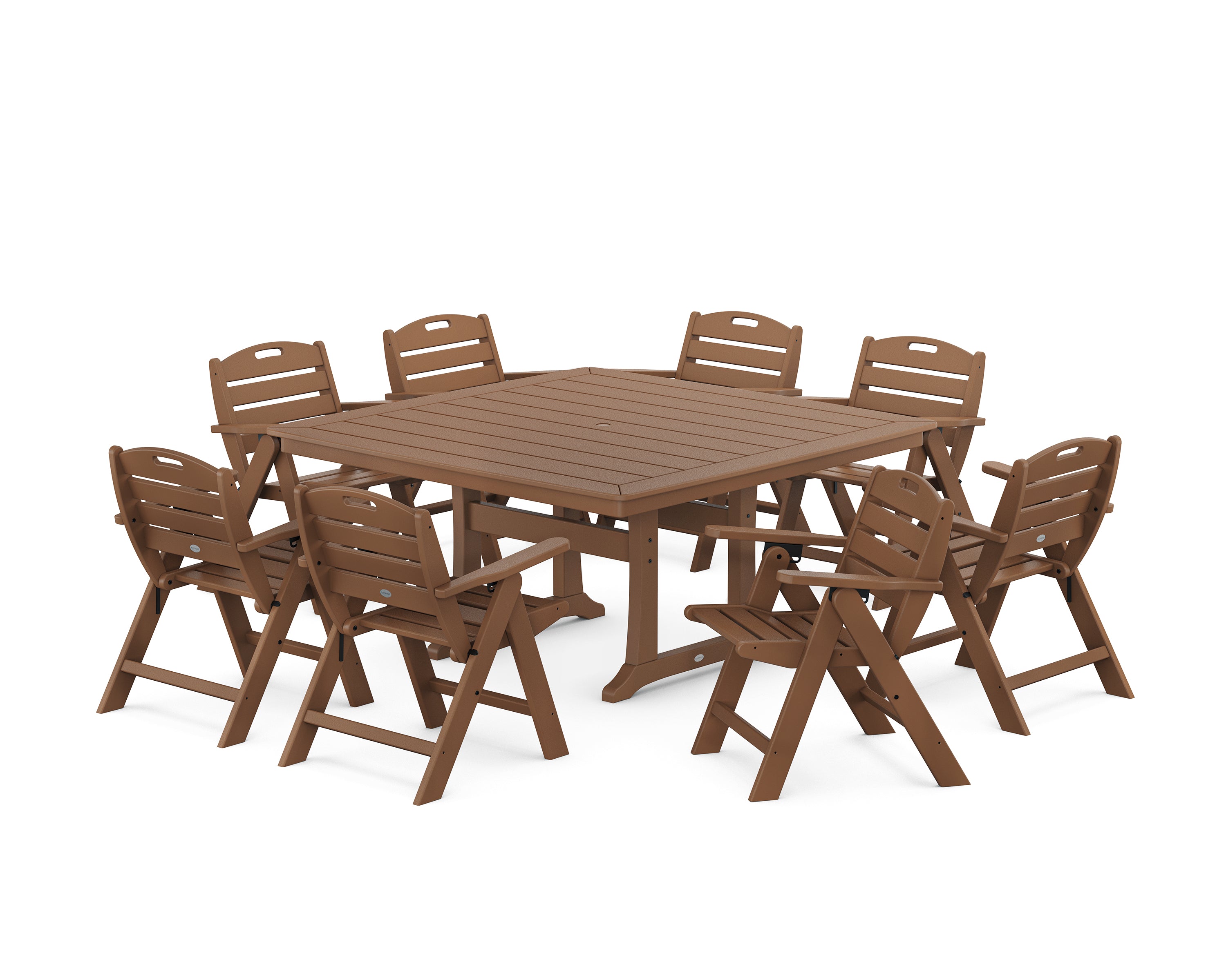 POLYWOOD Nautical Lowback 9-Piece Square Dining Set with Trestle Legs in Teak