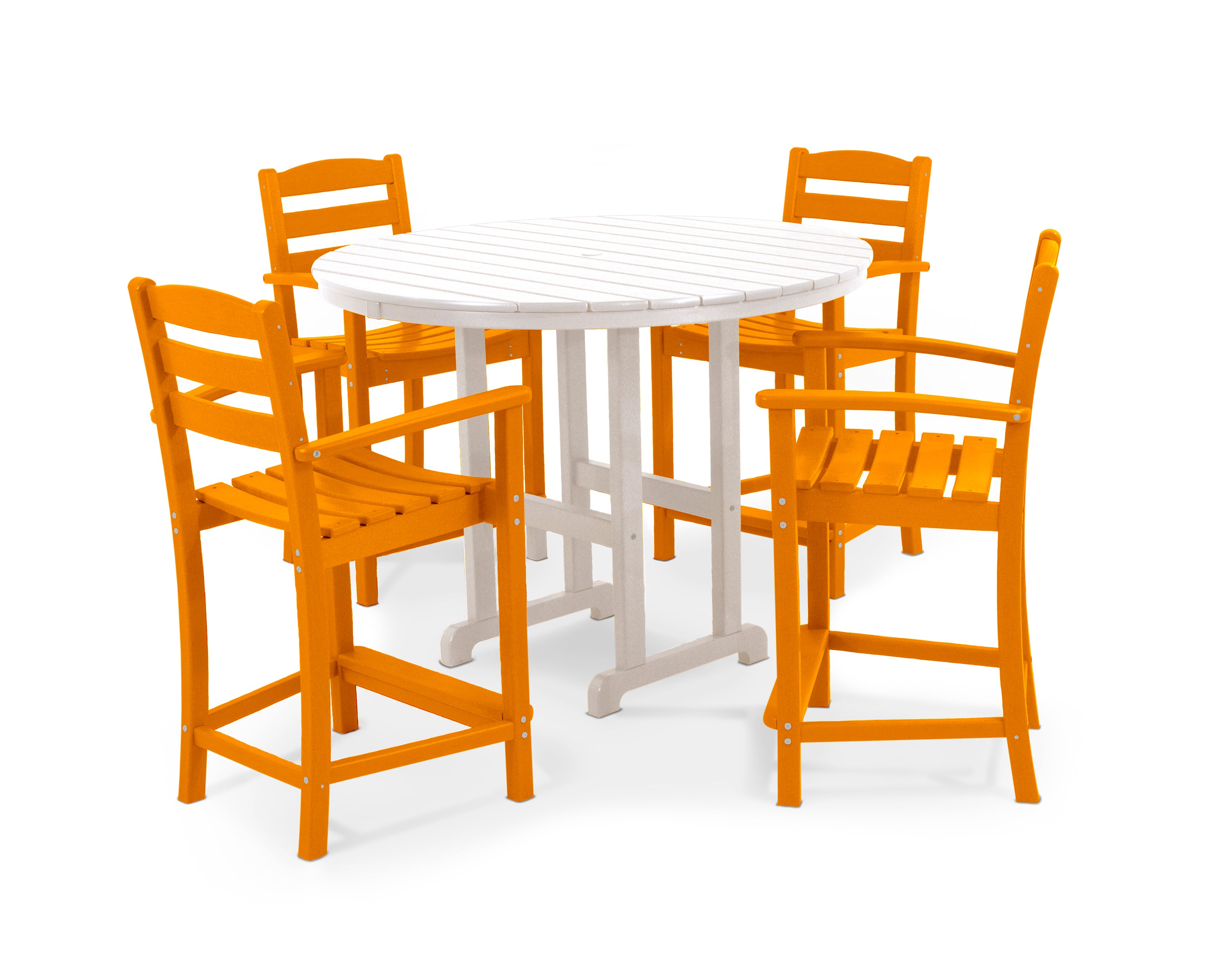 POLYWOOD® La Casa Café 5-Piece Round Farmhouse Counter Set in Tangerine / White