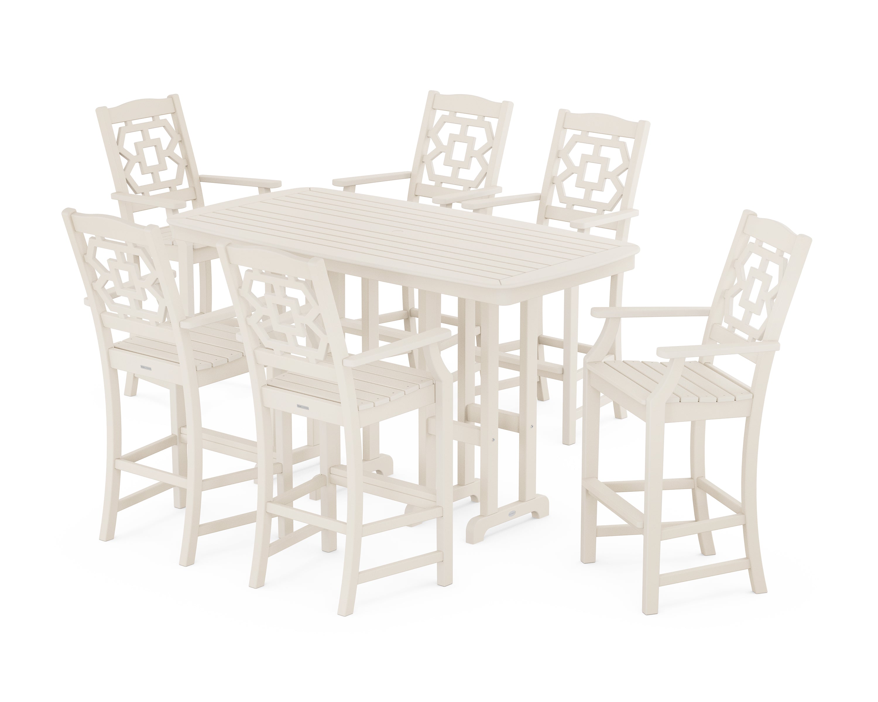 Martha Stewart by POLYWOOD® Chinoiserie Arm Chair 7-Piece Bar Set in Sand