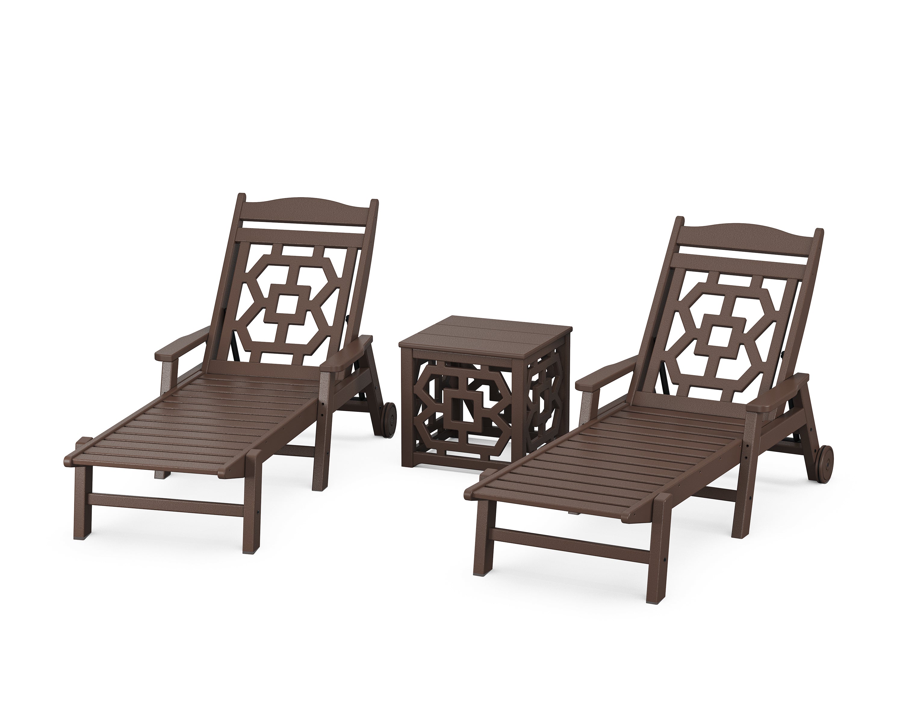 Martha Stewart by POLYWOOD Chinoiserie 3-Piece Chaise Set in Mahogany