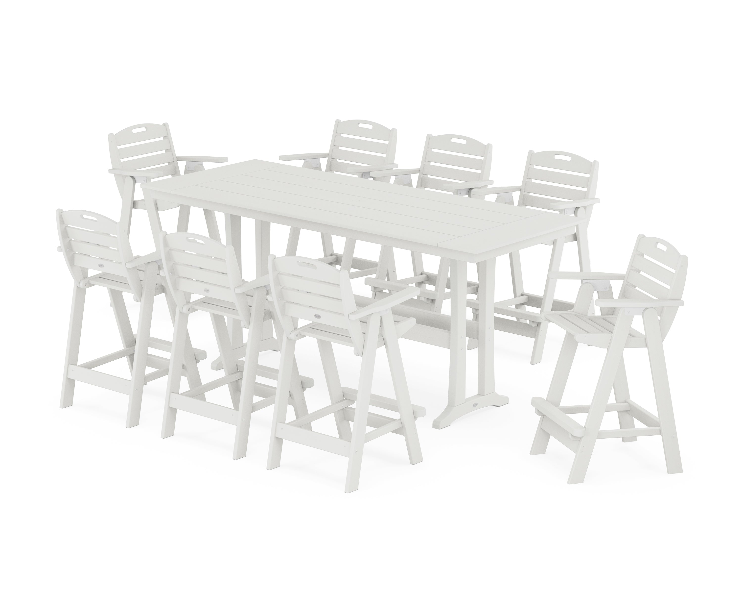 POLYWOOD® Nautical 9-Piece Farmhouse Bar Set with Trestle Legs in Vintage White