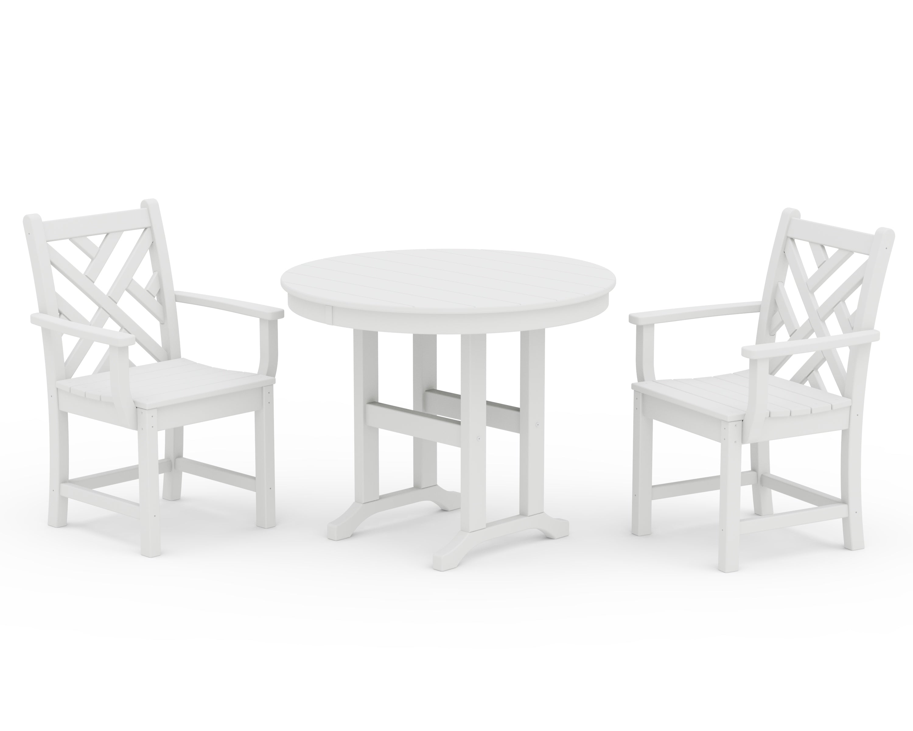 POLYWOOD Chippendale 3-Piece Round Dining Set in White