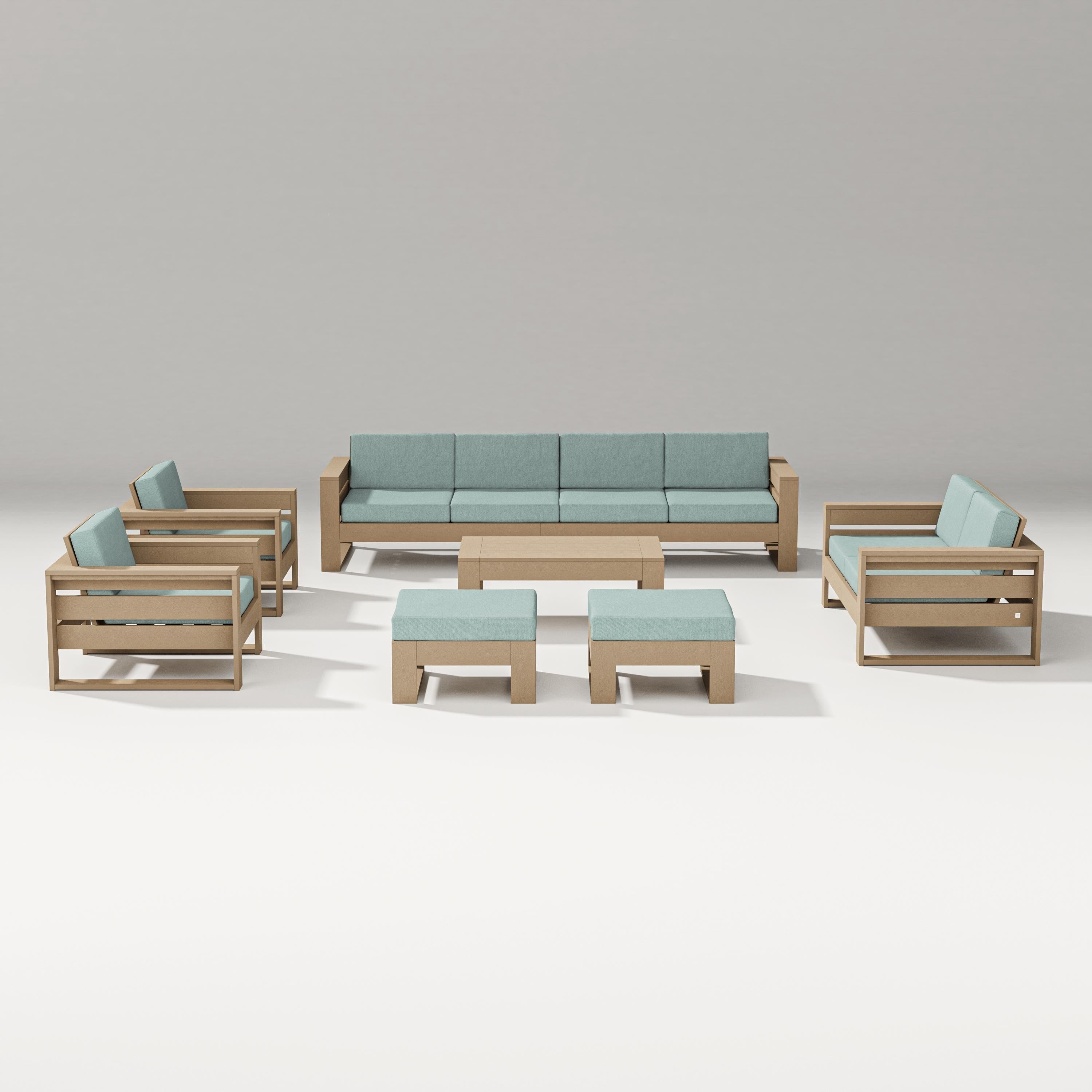 PW Designer Series Latitude 8-Piece Lounge Sofa Set in Vintage Sahara / Glacier Spa