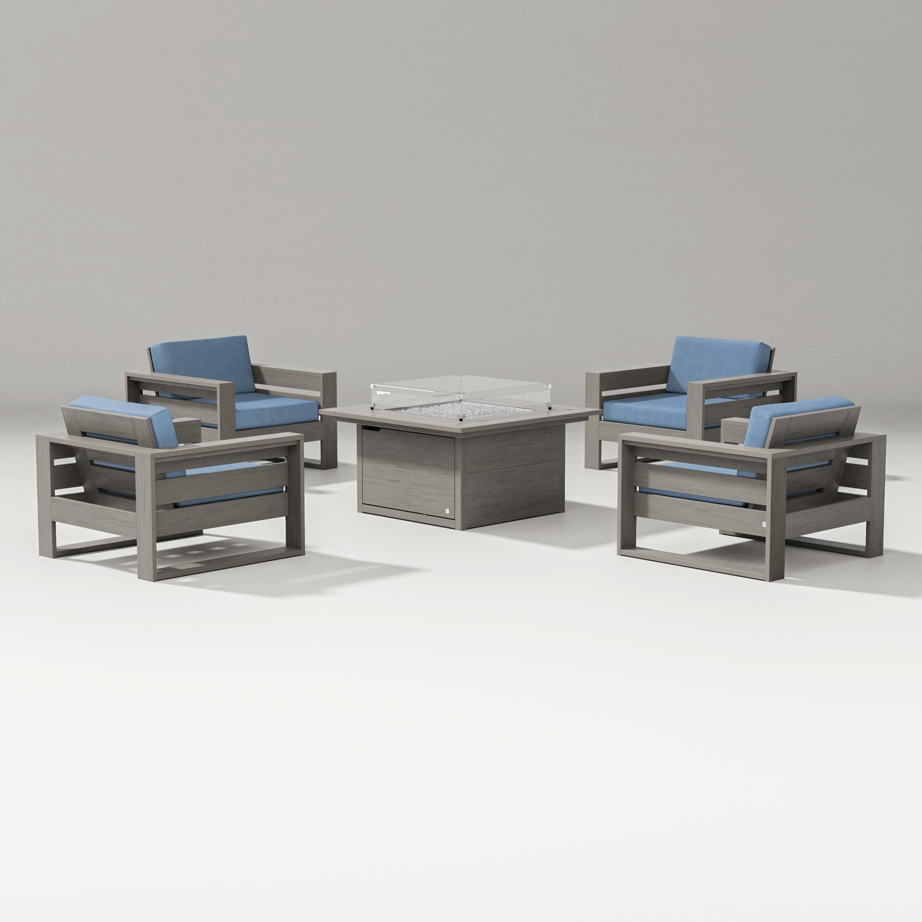 PW Designer Series Latitude 5-Piece Lounge Fire Table Set in Driftwood / Sky Blue