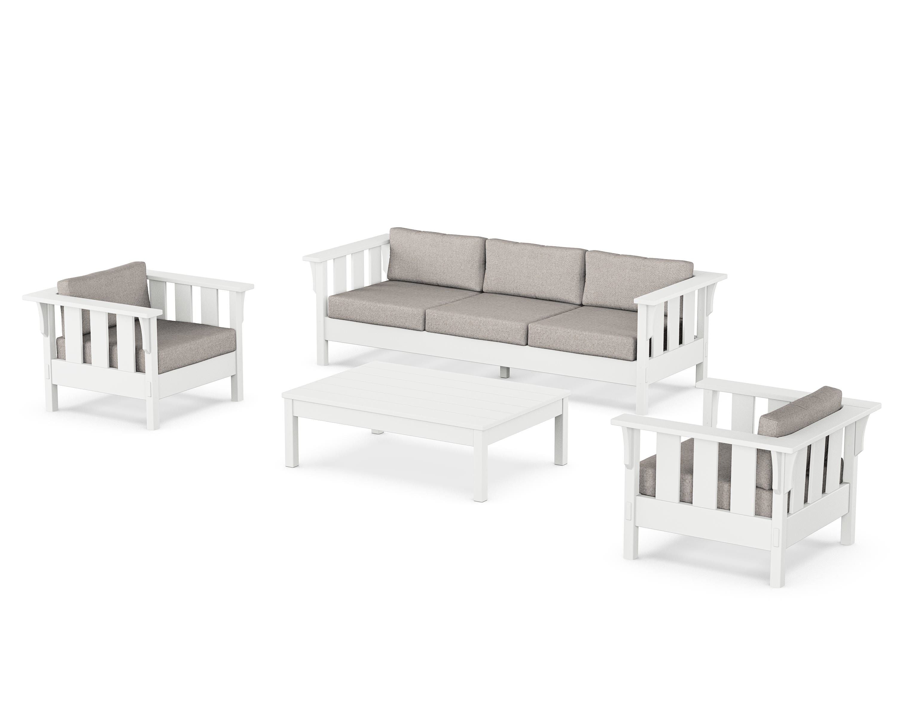 Martha Stewart by POLYWOOD Acadia 4-Piece Deep Seating Set with Sofa in White / Weathered Tweed