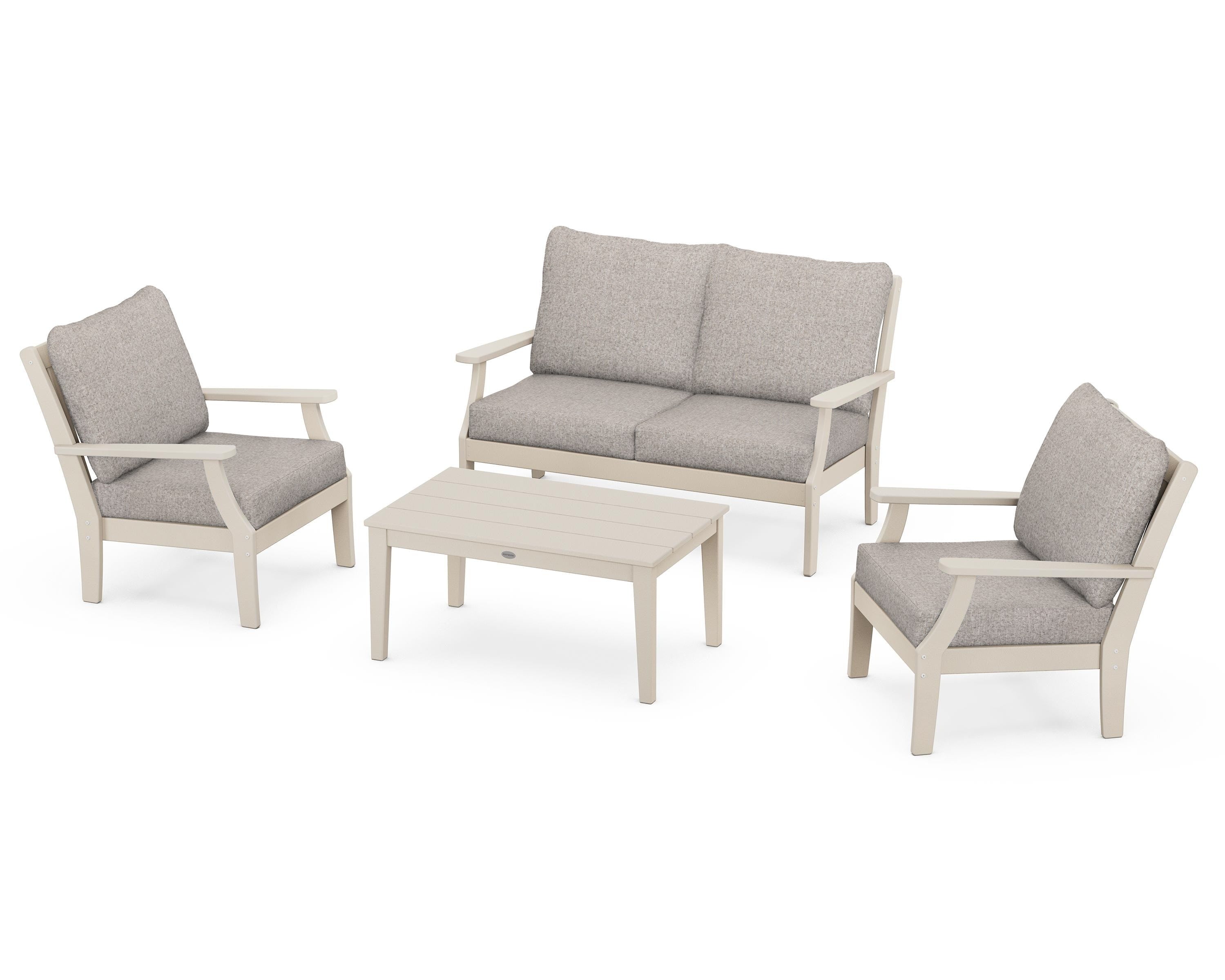 POLYWOOD Braxton 4-Piece Deep Seating Chair Set in Sand / Weathered Tweed
