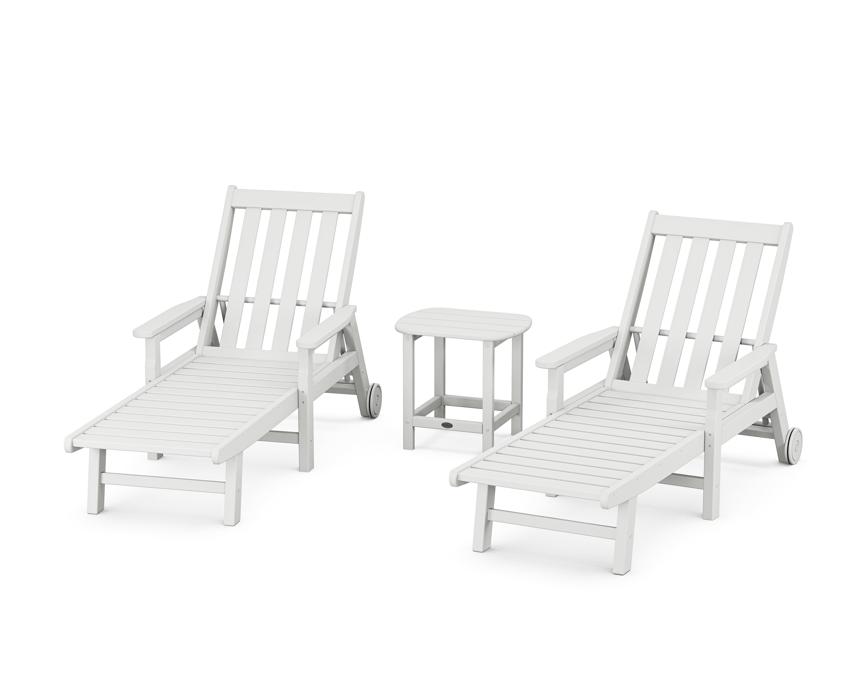 POLYWOOD Vineyard 3-Piece Chaise with Arms and Wheels Set in White