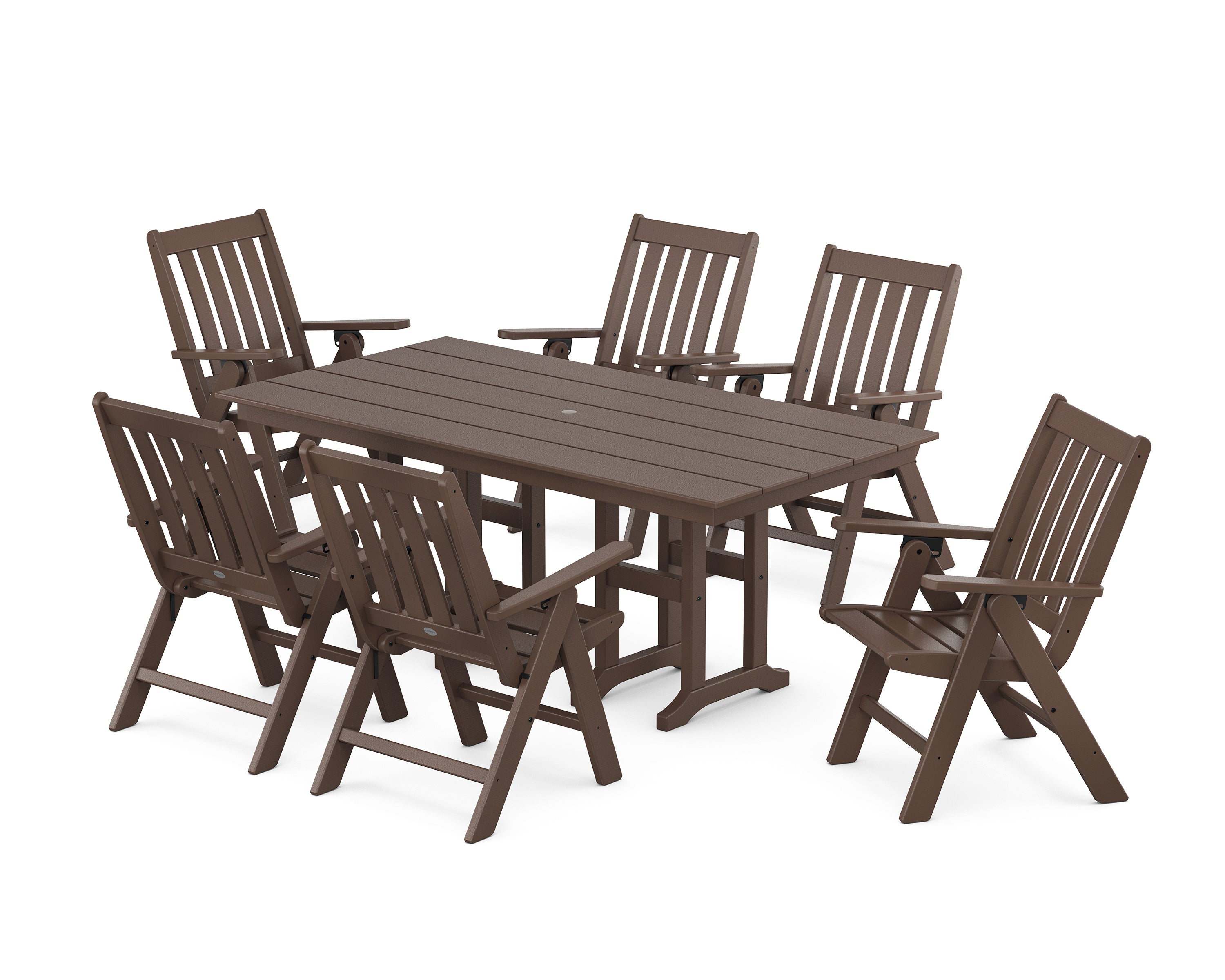 POLYWOOD Vineyard Folding Chair 7-Piece Farmhouse Dining Set in Mahogany